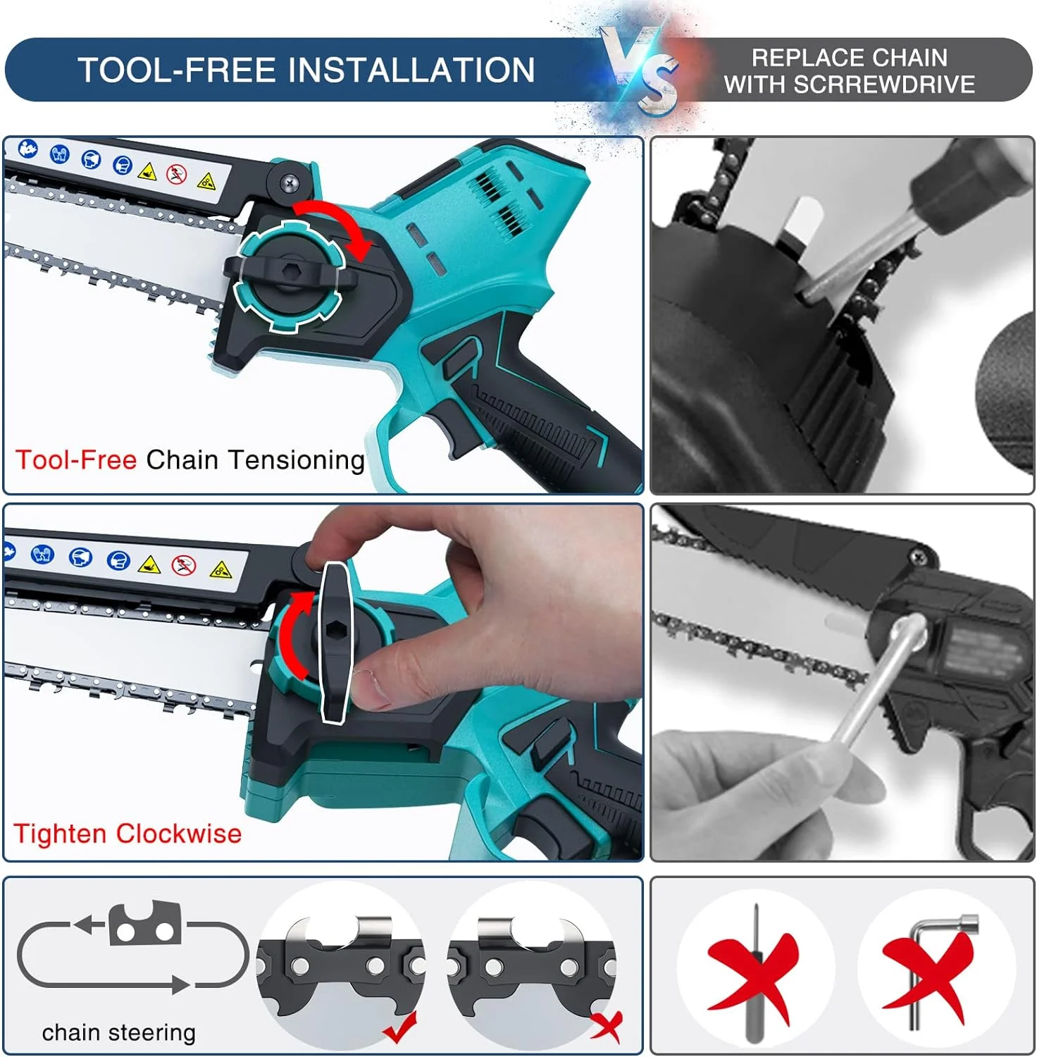 Pre-Owned HAJACK Mini Chainsaw 6-Inch, Electric Cordless Chainsaw 2 Batteries NY199 - BLUE (Fair)