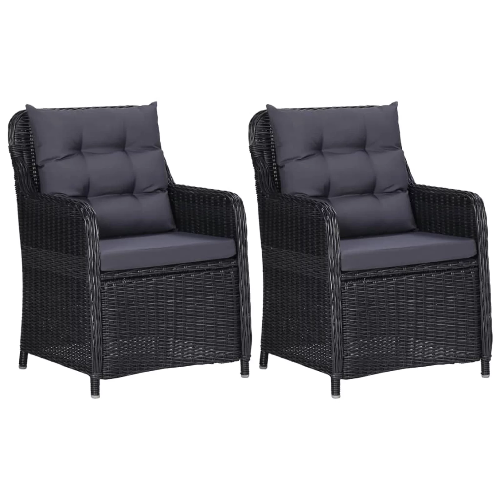 Andoer Garden Chairs 2 pcs with Cushions Poly Rattan Black