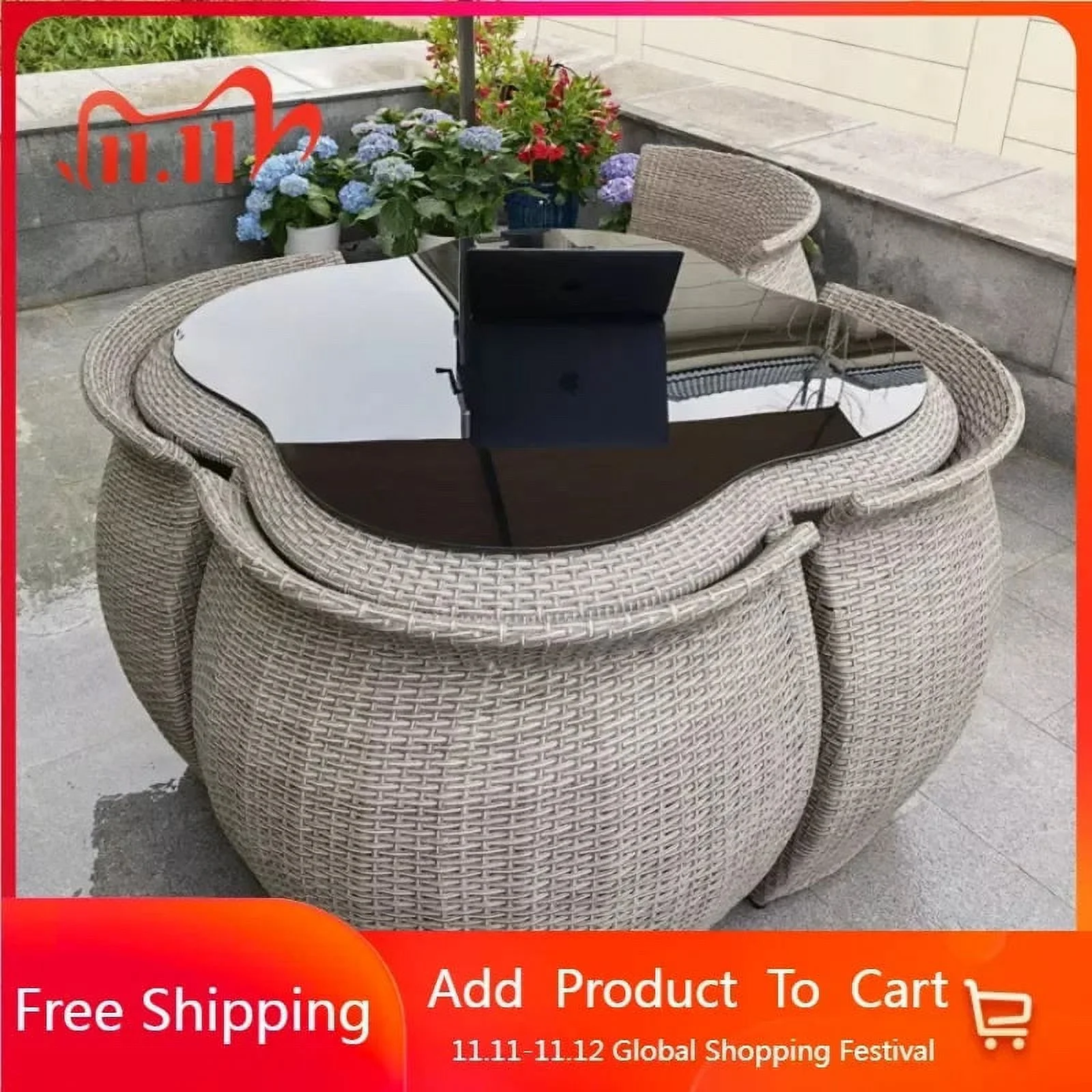 Outdoor Table and Chair Leisure Terrace PE Rattan Woven Waterproof Sun Protection Balcony Combination Custom Furniture WKGF