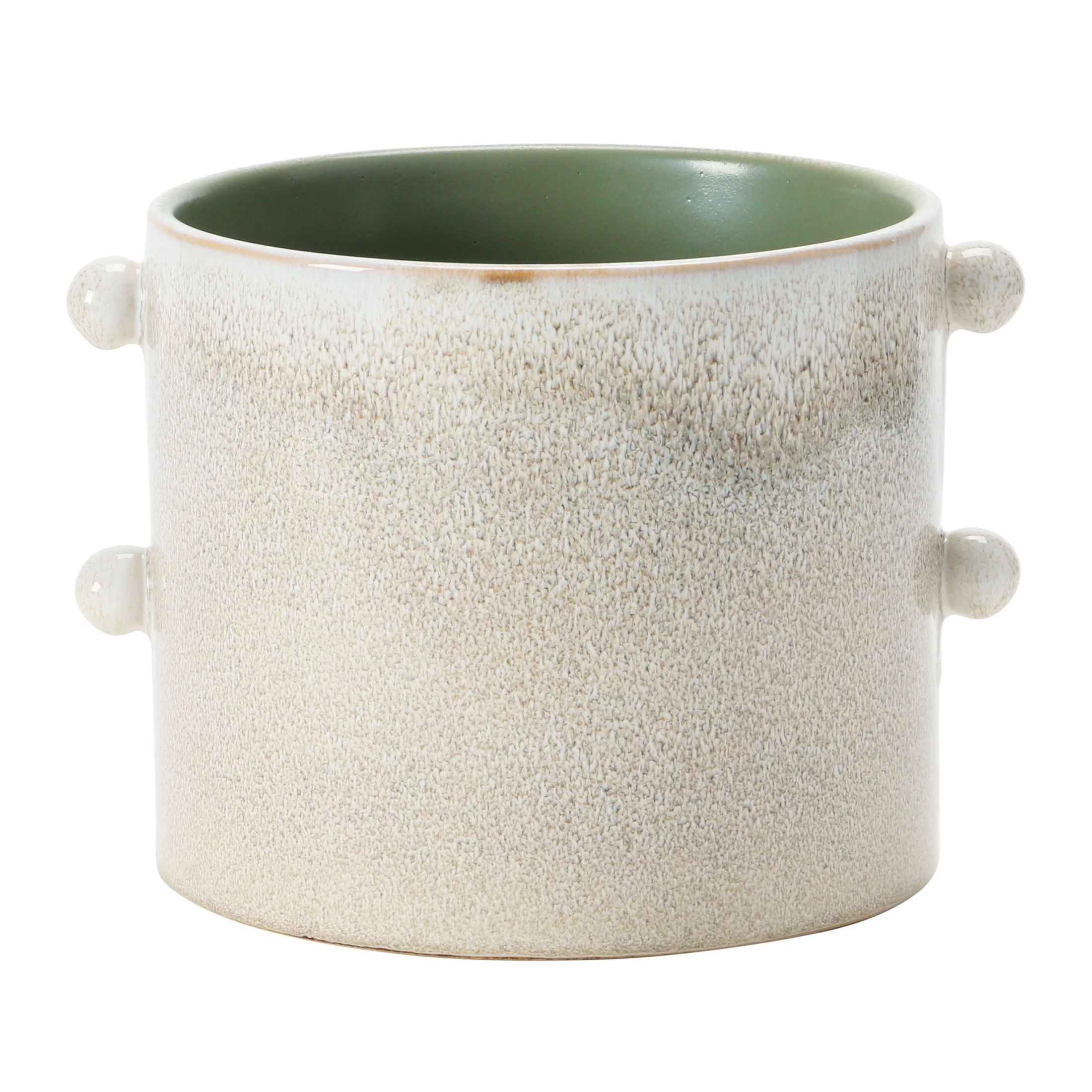 Creative Co-Op Round Stoneware Planter with Reactive Glaze, Cream