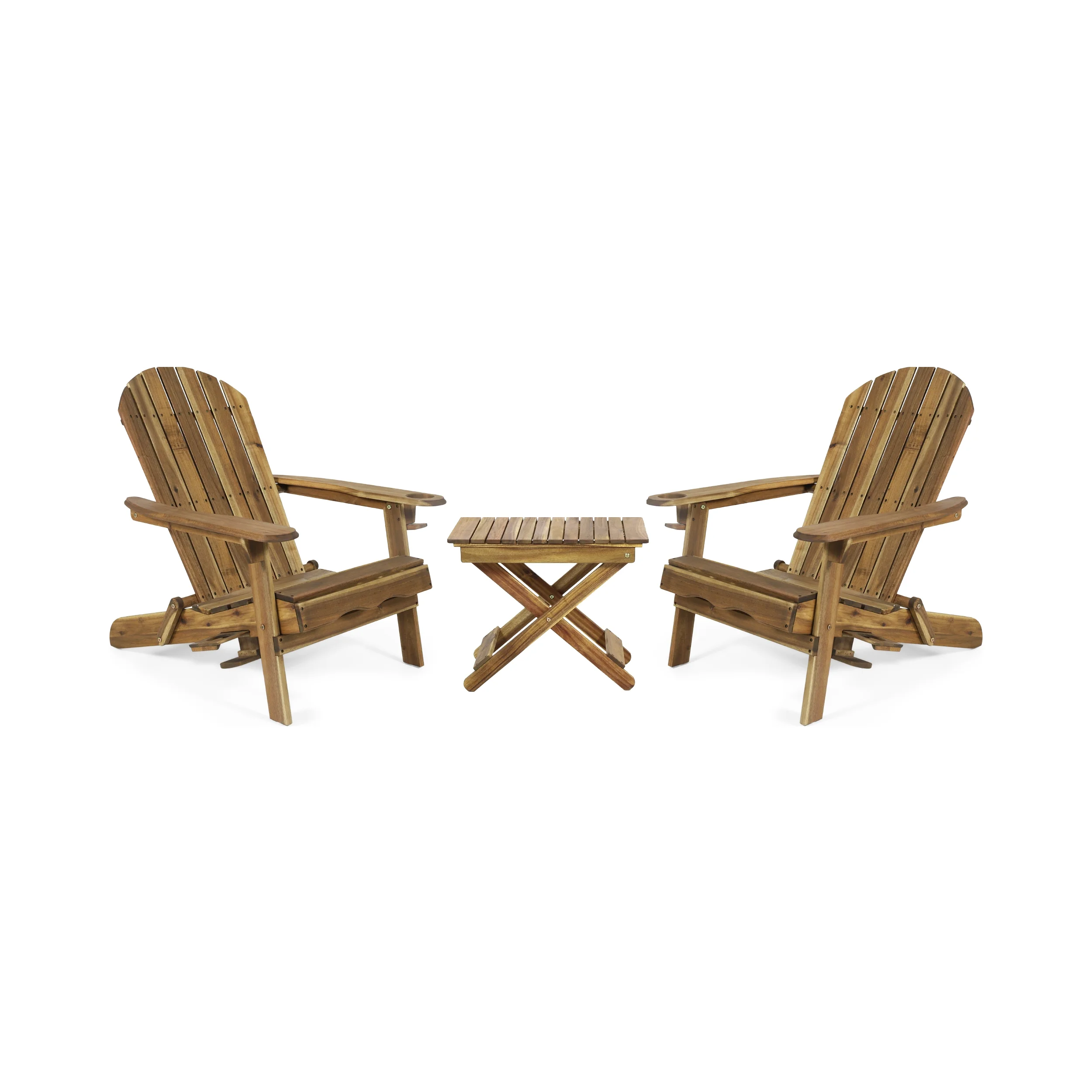 Jaelynn Outdoor Acacia Wood 2 Seater Folding Chat Set, Natural