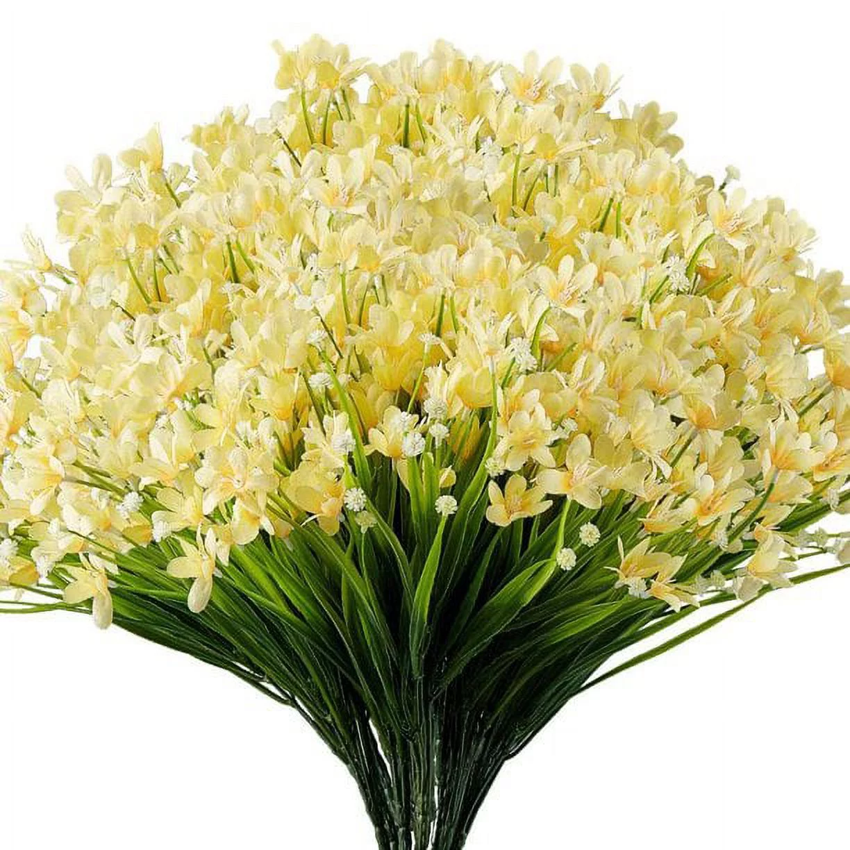 8 Bundles Artificial Flowers Daffodils Outdoor UV Resistant Fake Plants Faux Plastic Flower in Bulk for Hanging Planters Outside Home Window Wedding Decor (Champagne)
