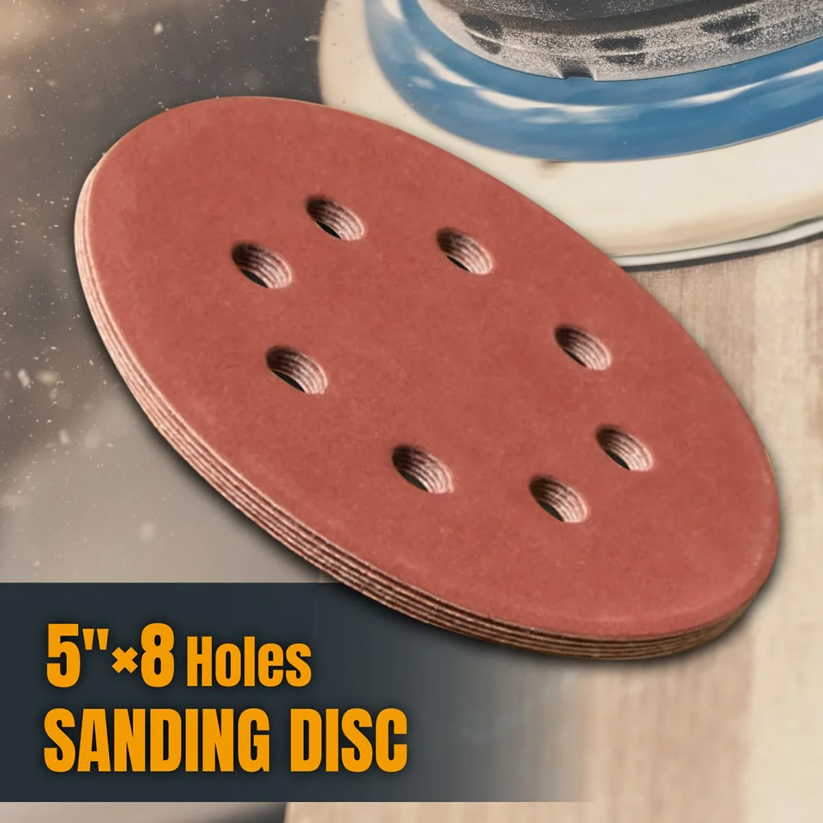 POWERTEC 50PK 5 inch 8 Hole Hook and Loop 40 Grit Sanding Disc, Aluminum Oxide for Random Orbit Sanders  (45004-P2)