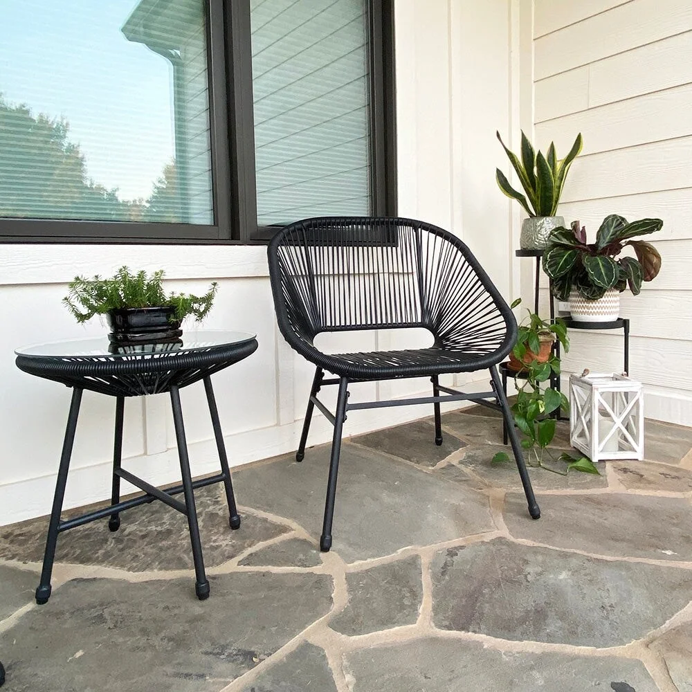 3-Piece Patio Bistro Sets,  All Weather Round Wicker PE Weave Basket Chair Set of 4 3-piece set