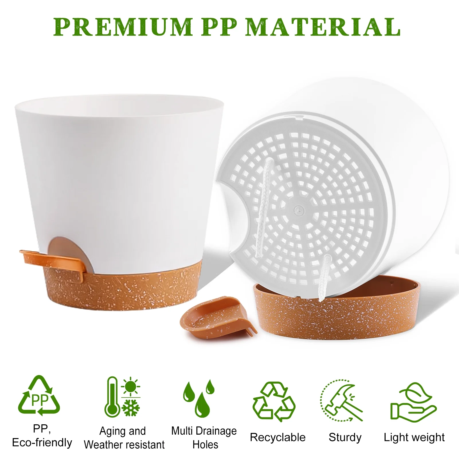 Remiawy Self Watering Plant Pots with Drainage Hole, 8/7/6.5/6/5.5/5 Inch Self Watering Planters for Indoor Outdoor Plants , White Plastic Flower Pots 6 Packs