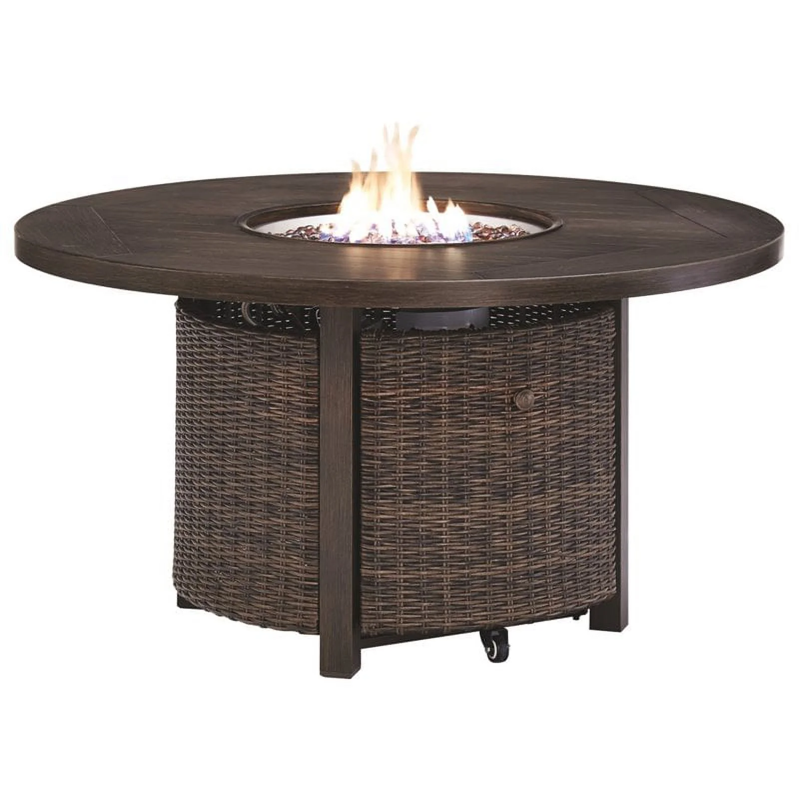 Bowery Hill Round Fire Pit Table in Medium Brown