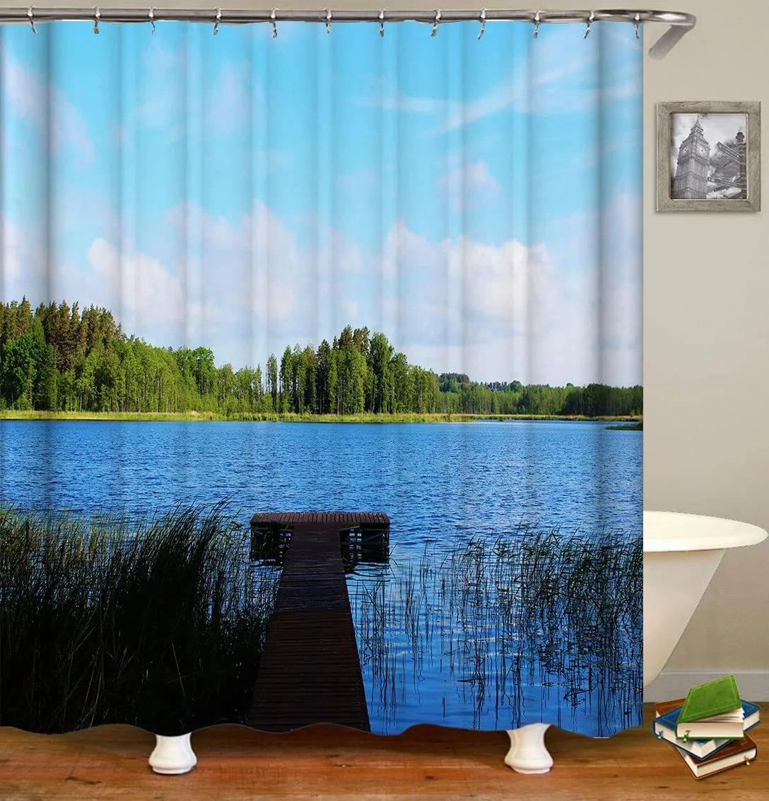 SPXUBZ Forests Wood Stacks Lakes Beautiful Nature Scenery Shower Curtain Sets for Bathroom Fabric Machine Washable Digital Printing Decor with 12 Hooks, 72 x 72 Inches