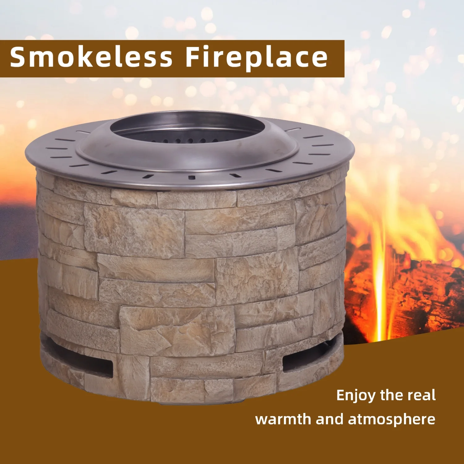 Smokeless Stackstone Firepit with Natural Wood Pellet  Twig  and Wood Fuel for Clean and Efficient Outdoor Heating Solution