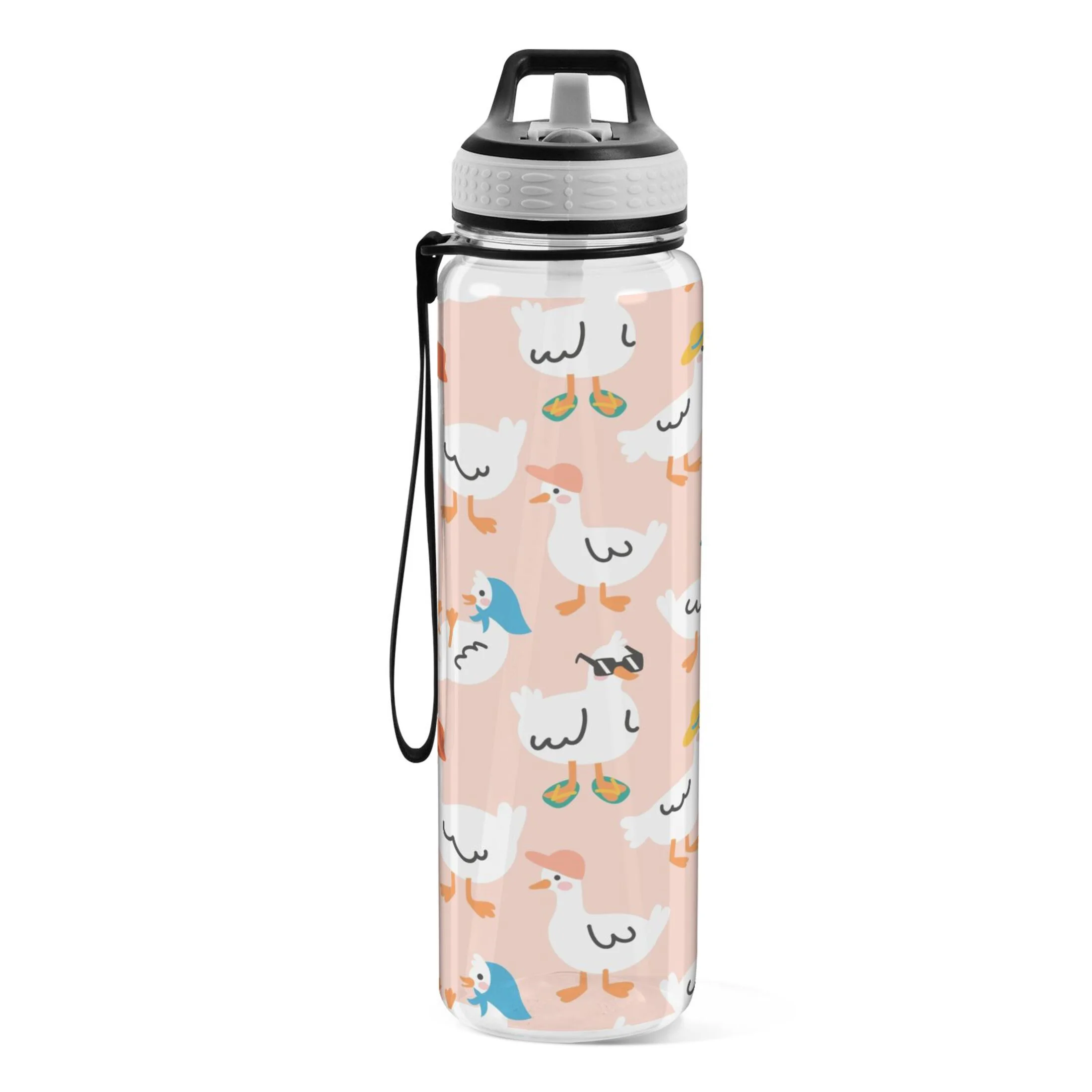 Cute Ducks in Hats 32oz Water Bottles with Straw Tritan Leakproof Sports Bottle BPA Free Clear for Fitness Gym Swimming Cycling