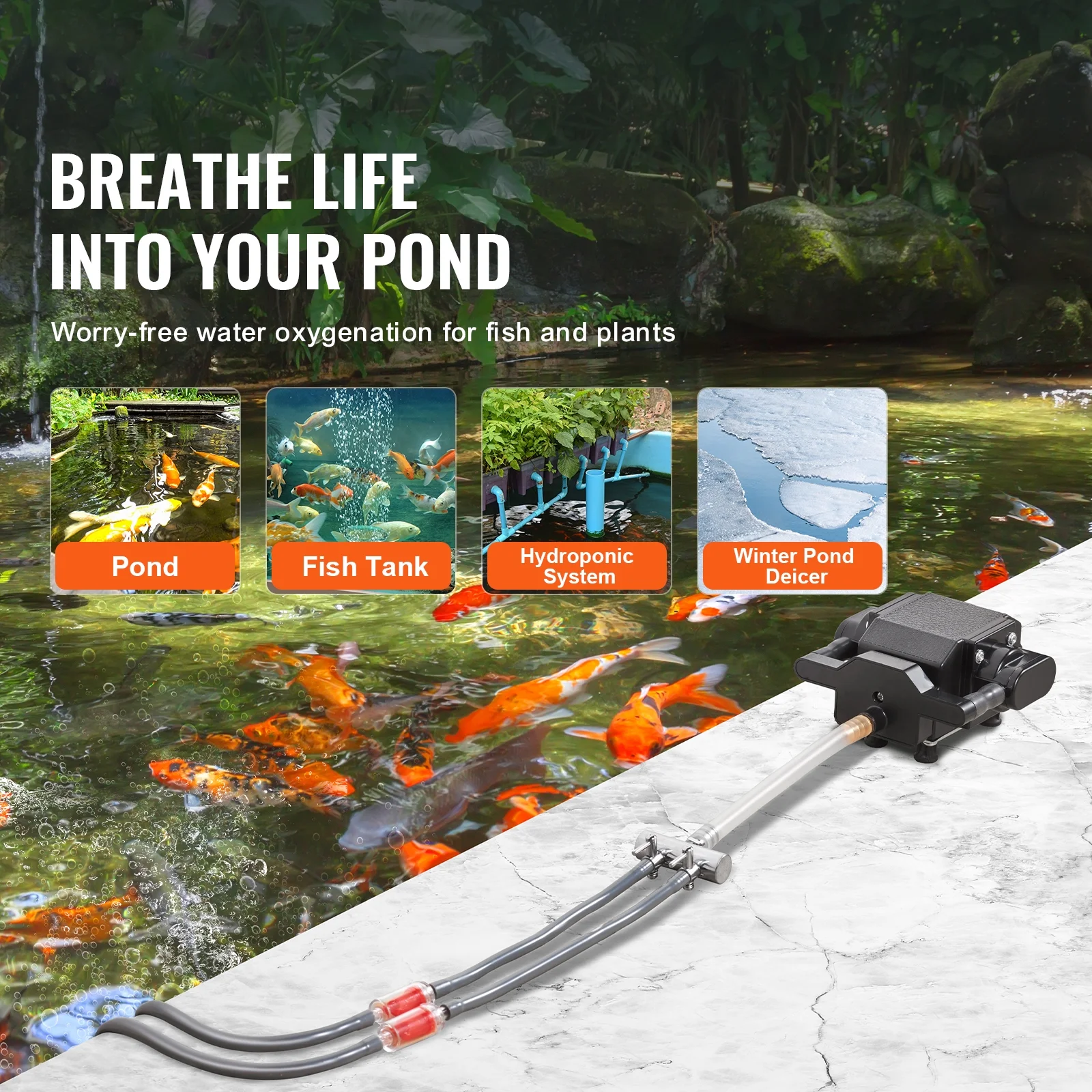 SKYSHALO 2 Outlets Pond Aerator Pond Aeration Kit for 1000 Gallon Pond Air Pump Kit