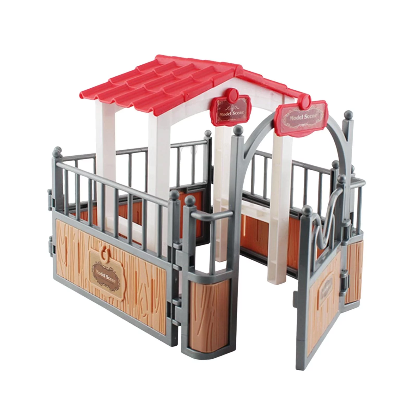 Simulation Horse Stable, Horse Stall Playset Farm Animal Fence Horse Fence for Microlandscape DIY Scene Layout Decoration Ornament Brown and Gray