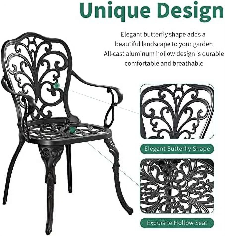 AEFRGHS Patio  3 Piece Outdoor   Cast Aluminum Bistro Table and Chairs  with Umbrella Hole  Rust-Resistant Garden Table and Chairs  Bronze