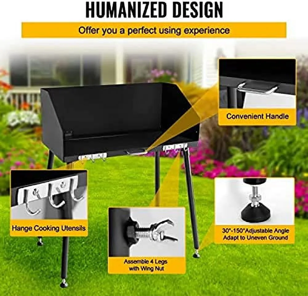 Carbon Steel Camp Cooking with Three-Sided Windscreen and Legs for Outdoor Food Preparation and Dutch Oven,30 X 16 Inch