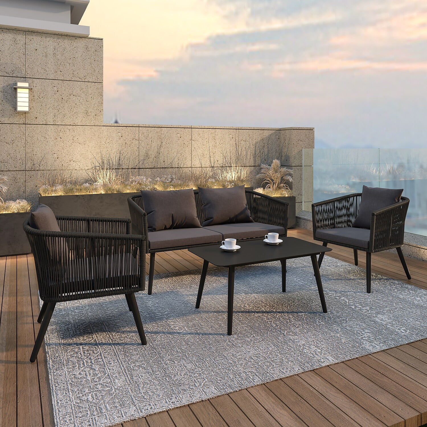 Flash Furniture Kierra Series 4-Piece Aluminum Patio Conversation Set, Gray