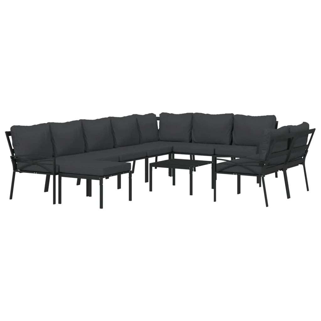 Anself 11 Piece Patio Set with Gray Cushions Steel