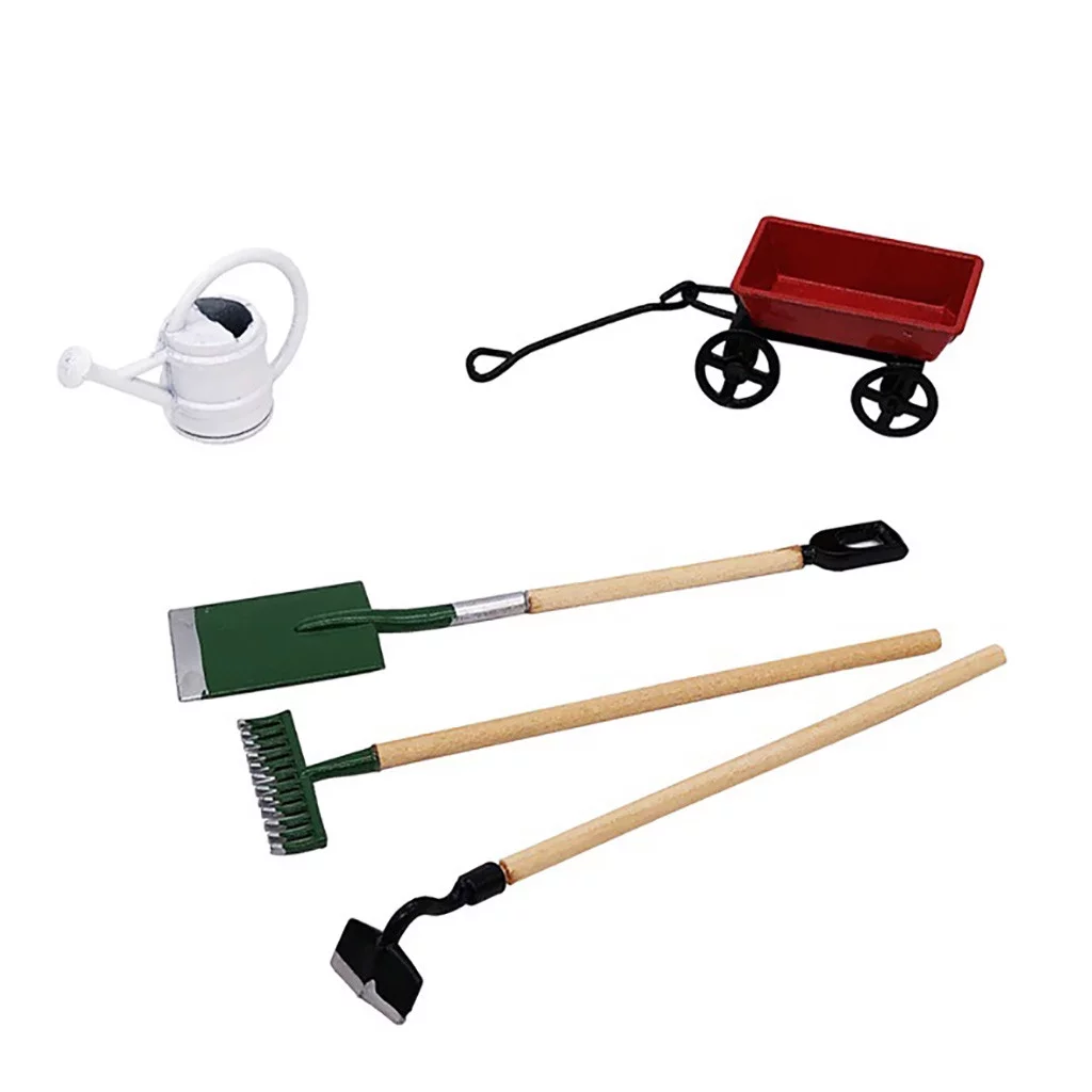 WalGRHFR Outdoor Toys for 1 Year Old Boy 1/12 ature Dollhouse Set Fairy Garden tools Watering Can Red Cart