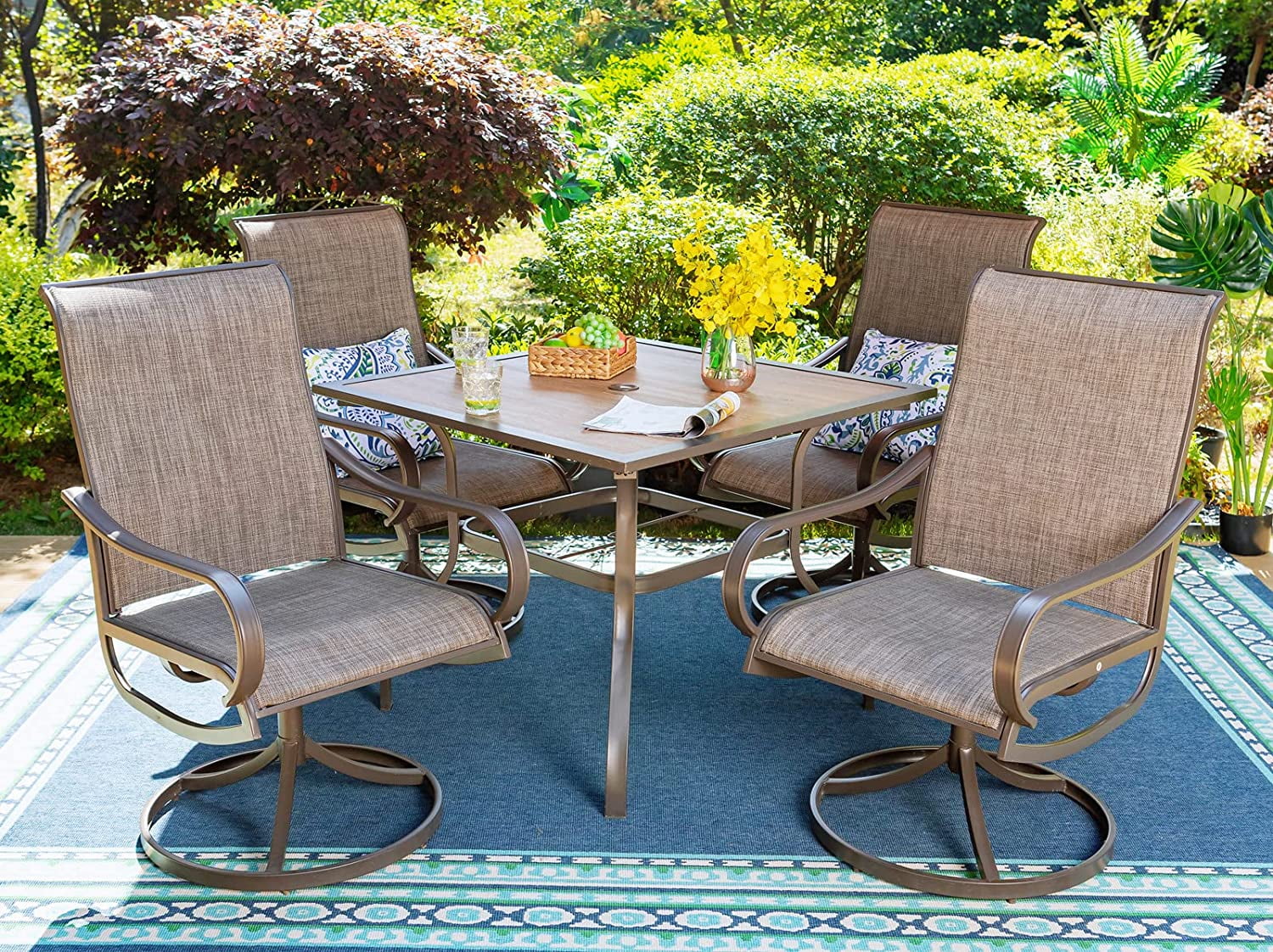 Carolina Outdoor Acacia Sofa Set  4-Pcs Set  Brown Patina + Cream Cushion