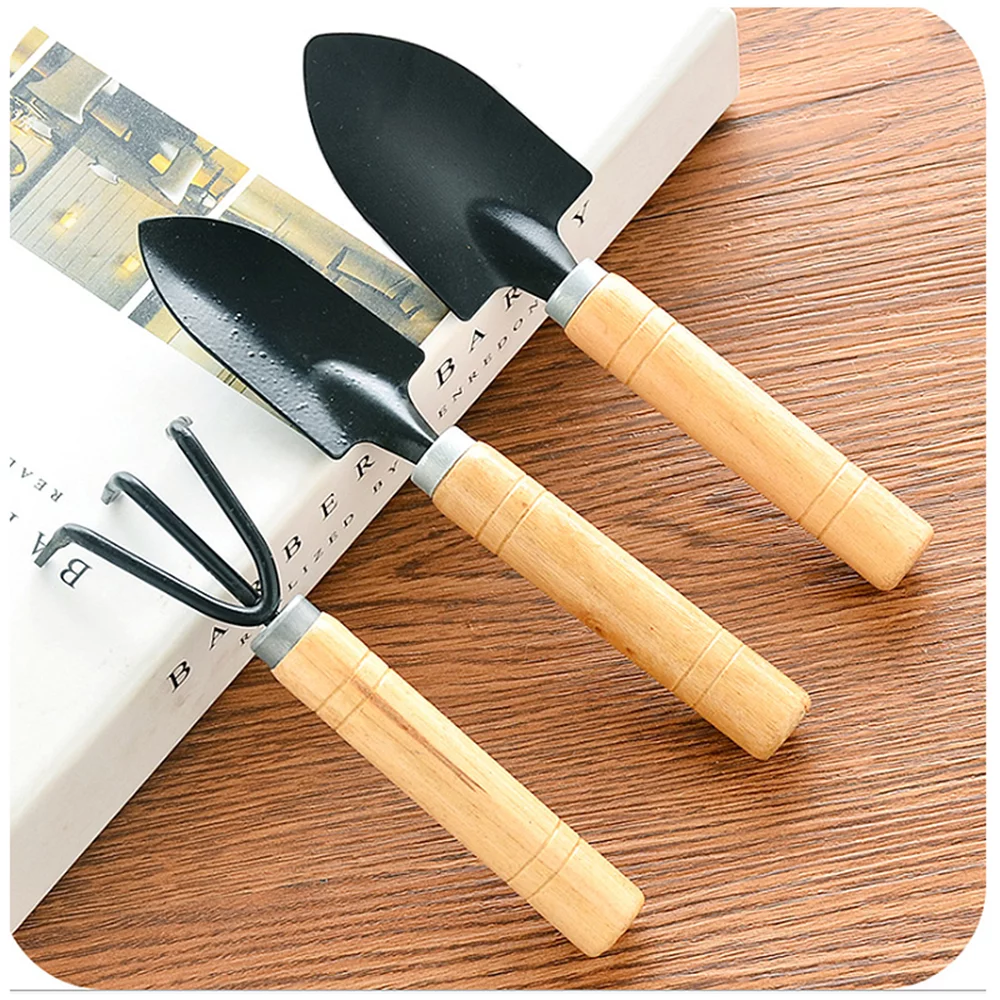 GadgetVLot 3pcs Garden Tool Set Mini Shovel Rake Spade Bonsai Tools Wooden Handle for Flowers Potted Plant