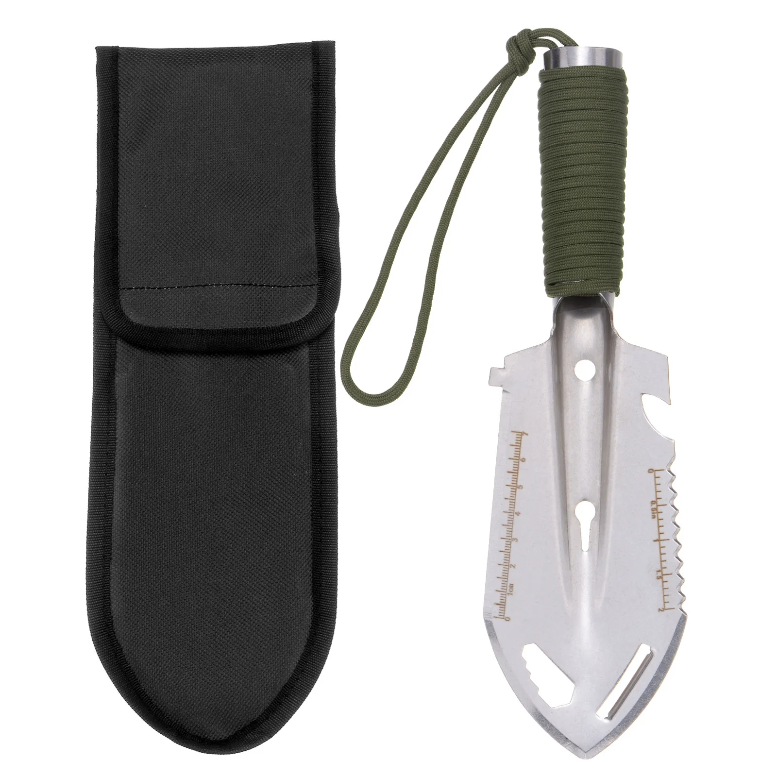 Uxcell Multifunctional Camping Shovel 9 in 1 Multi-Purpose Backpacking Shovels with Carrying Bag, Silver Green