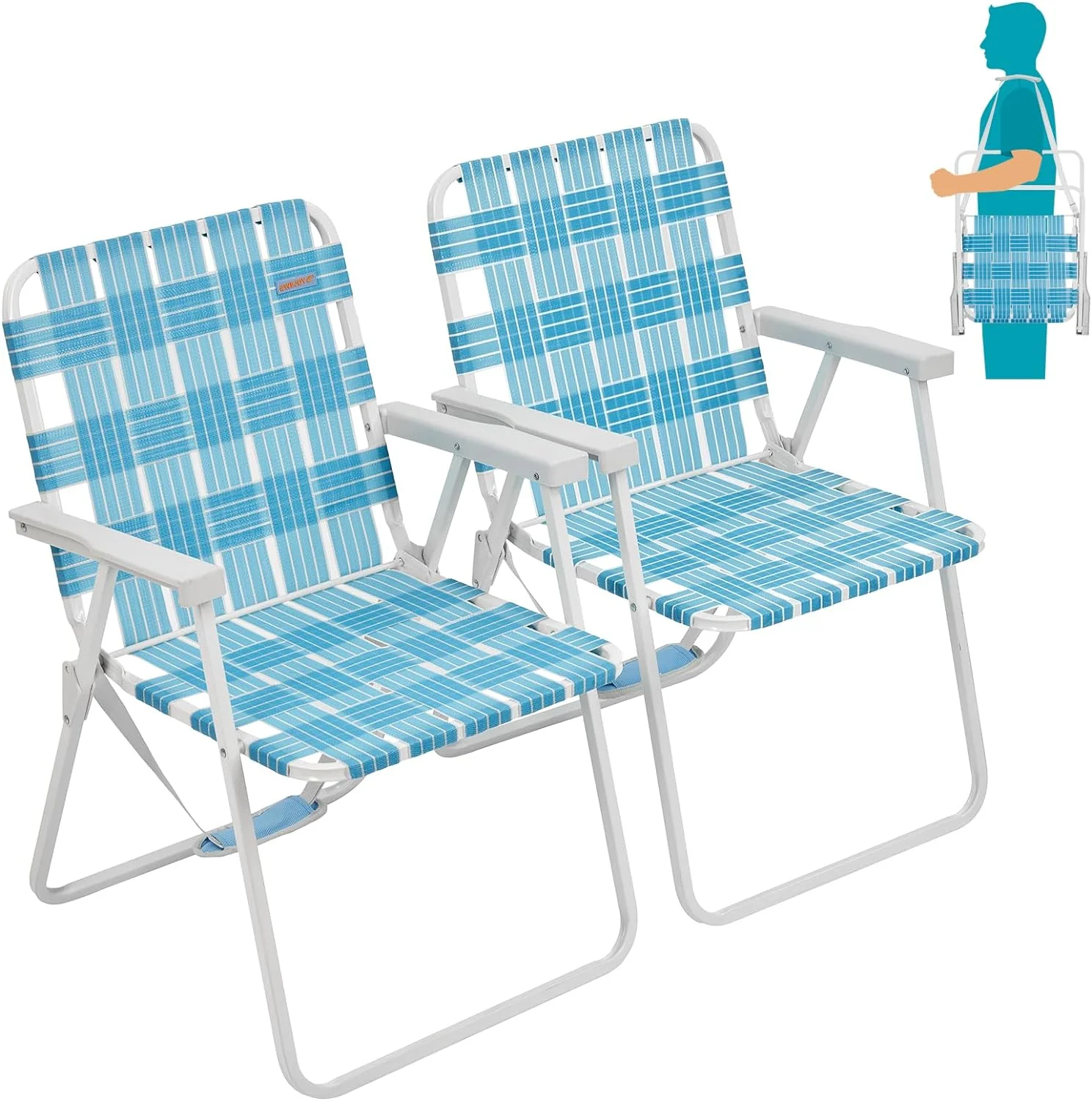 #WEJOY Folding Webbed Lawn Beach Chair - Heavy Duty Portable Outdoor Chair with Hard Armrest for Camping,Garden,Concerts,Festivals and Sand Picnic BBQ,265 LBS