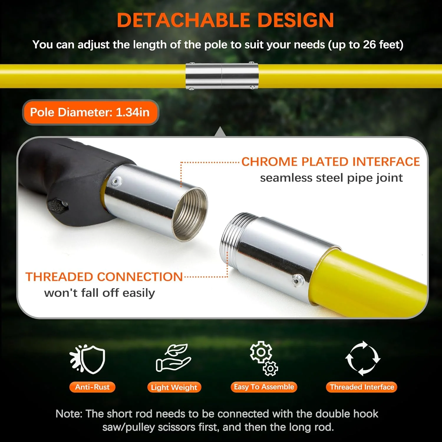 Tree Pole Pruner 6.5-26 ft Manual Tree Pruner Extendable Pole Saw for Branches Trimming, with Extendable Double Hook Saw Set, Pulley Scissors,with Storage Bag&Glove, FXGTU-185