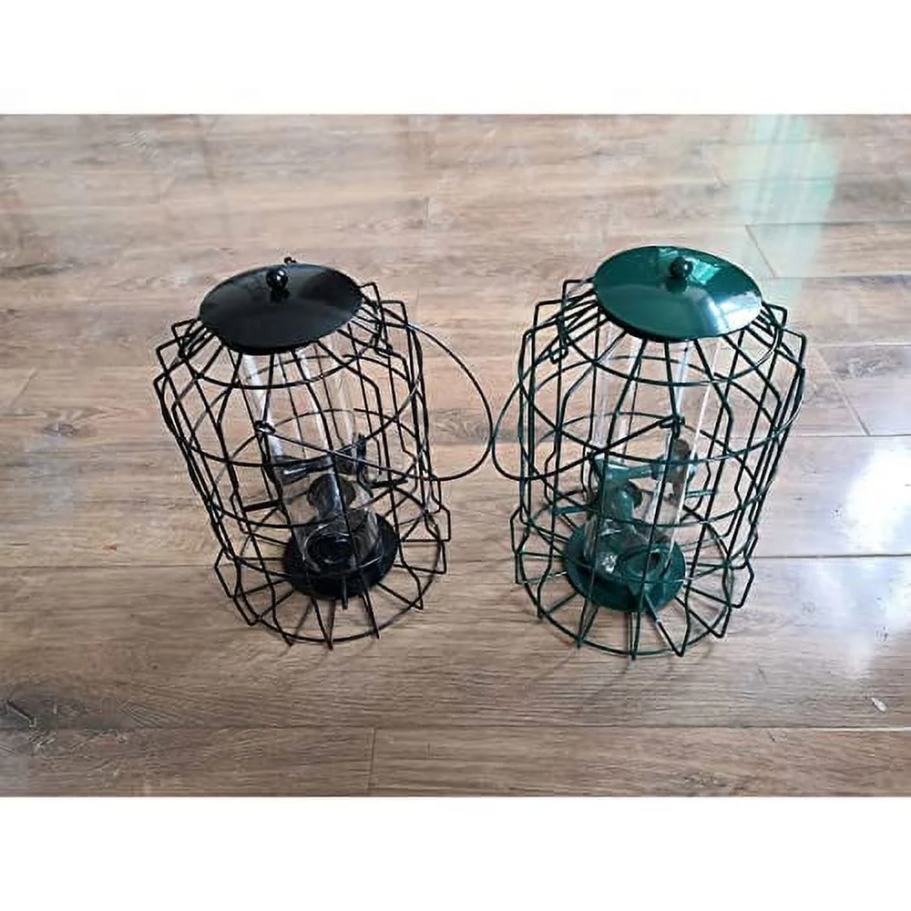 Caged Bird Feeders Metal - Squirrel-Proof Wild Bird Feeders, Clear Tube Feeders Hanging Outside Starling Proof,4 Feed Ports for Garden Backyard