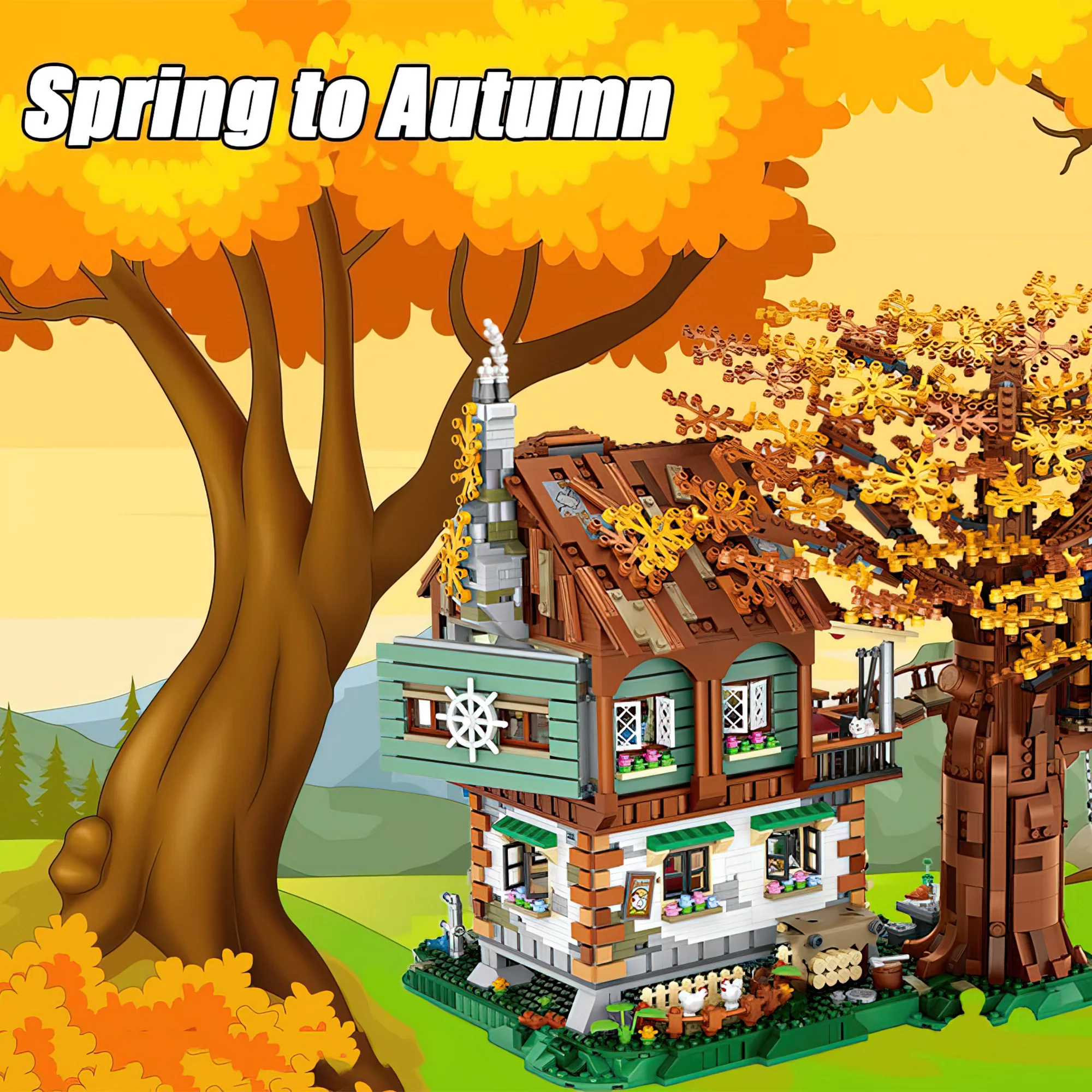 HI-Reeke House Mini Building Block Set Idea Tree Forest House Building Kit Gift for Kid Multi Color