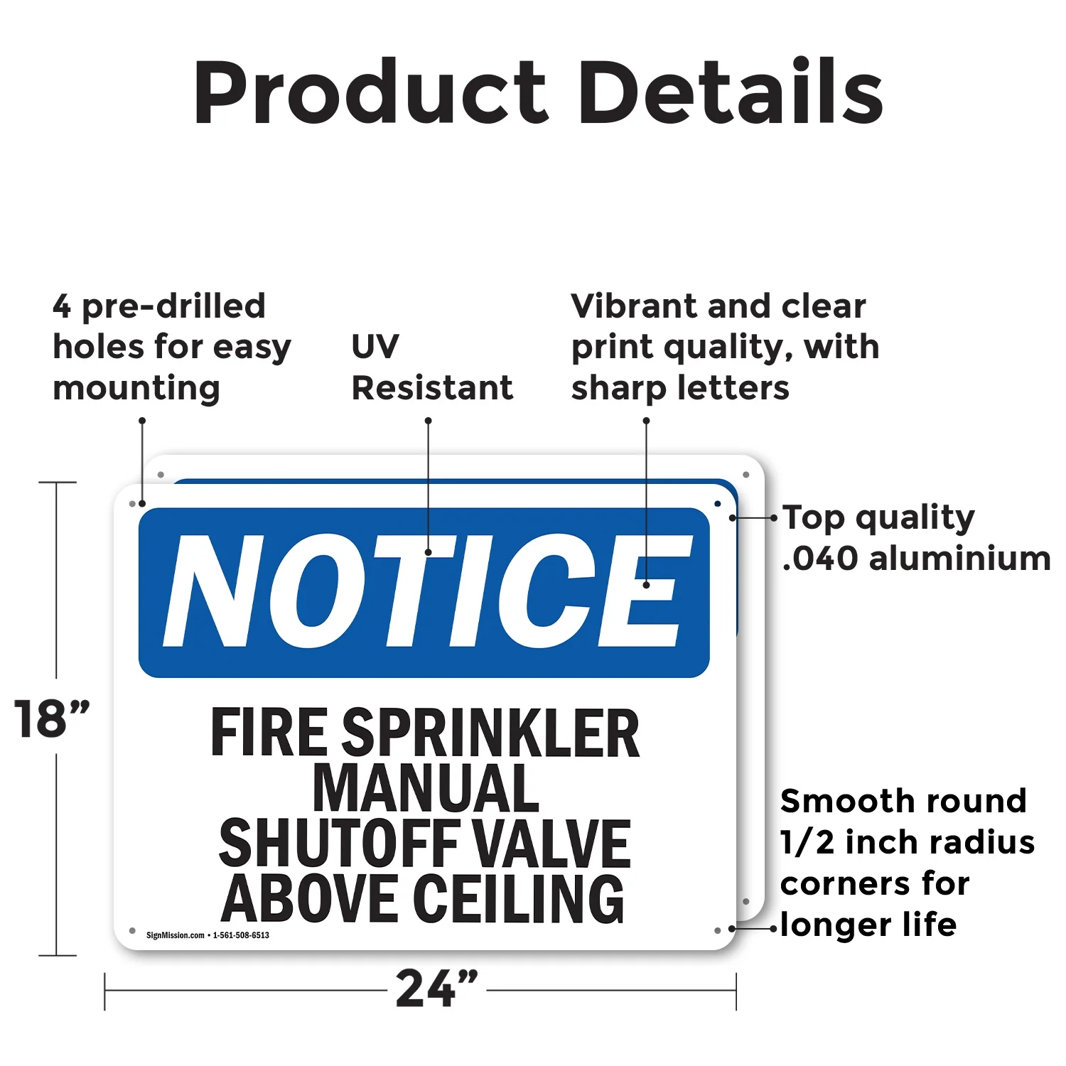 (2 Pack) Fire Sprinkler Manual Shutoff Valve Above Ceiling OSHA Notice Sign 24 Inch X 18 Inch Indoor / Outdoor Rust-Free Aluminum Metal Signs for Workplace, Workshop, and Construction Site