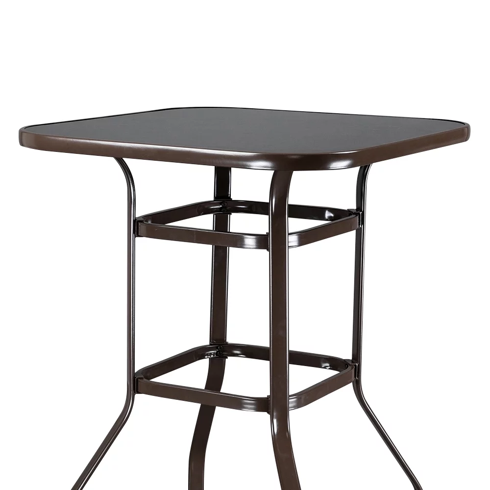 Wrought Iron Glass High Bar Table Patio Bar Table Brown