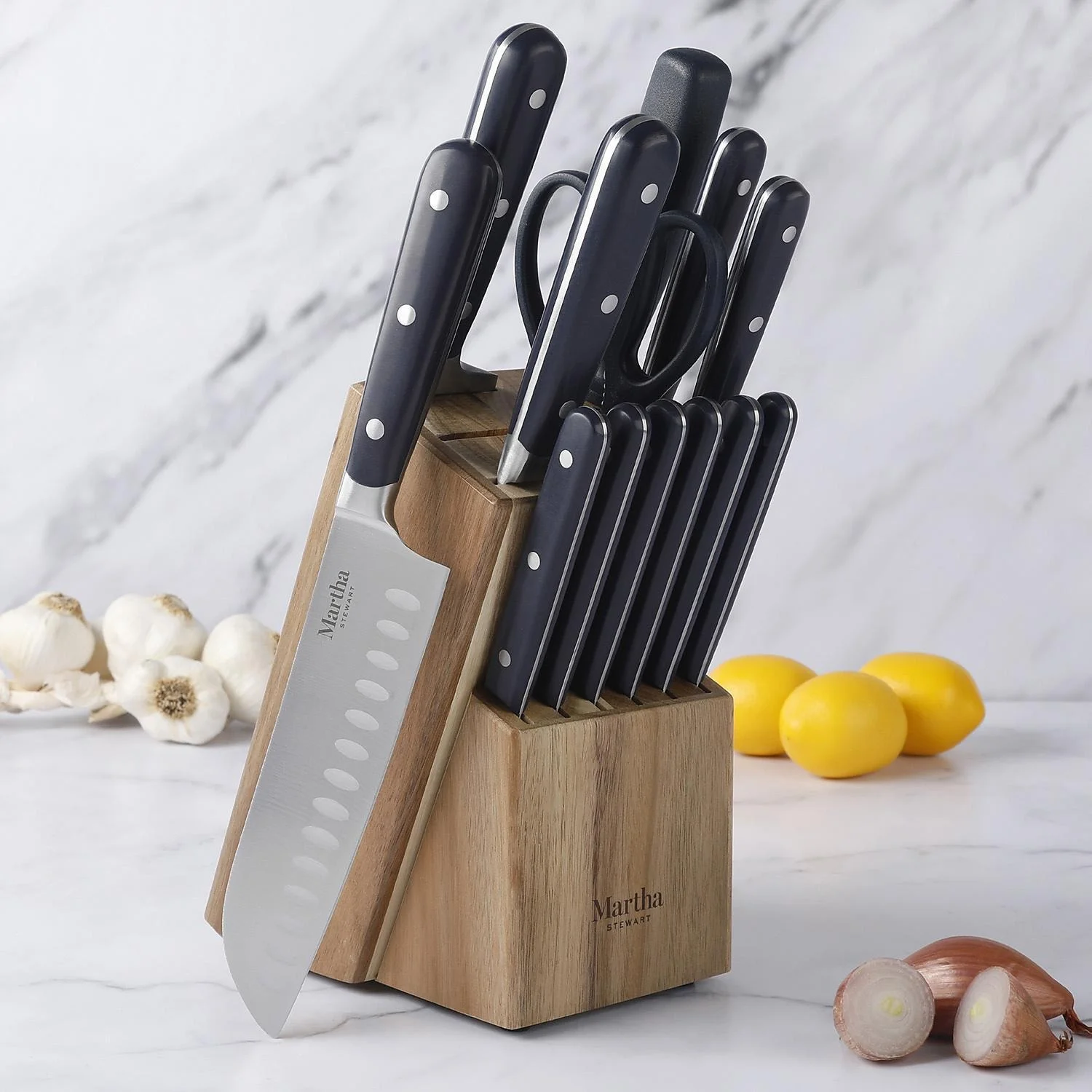 Martha Stewart 122062.14 14-Piece Cutlery Set with Acacia Wood Block Black