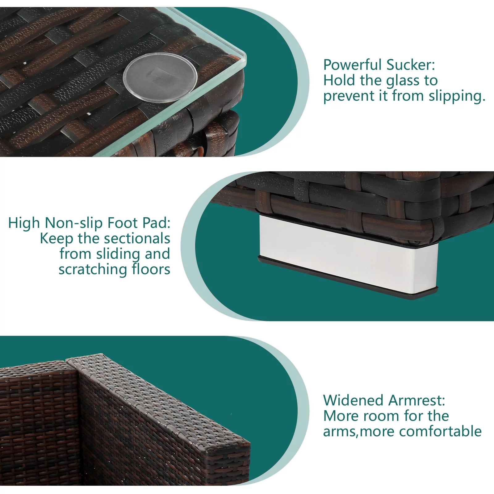 Rattan 7 Piece Set with Brown Gradient and Lake Blue Cushion, Vacuum Packed - Outdoor Patio Furniture Set