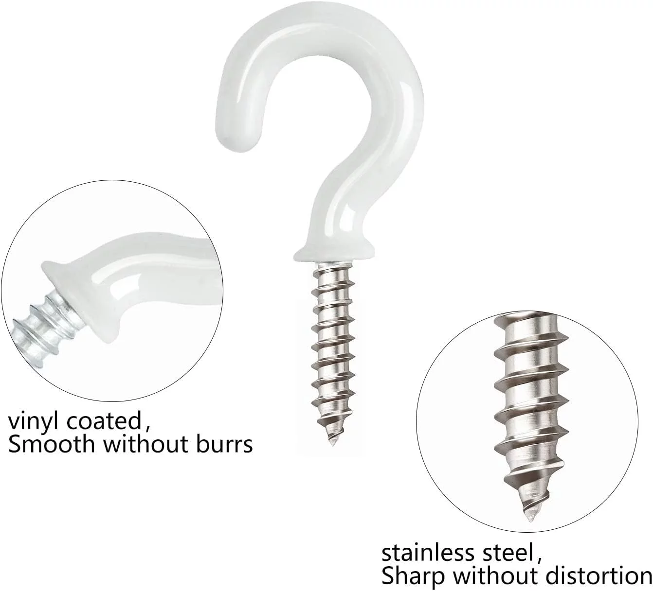 White Screw-in Cup Hooks, 30Pcs, 1/2 inch Heavy Duty Metal Ceiling Hooks for Garden Hanging Plants & Wood