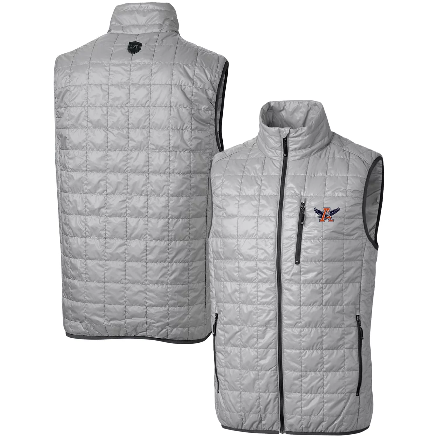 Men's Cutter & Buck Gray Auburn Tigers Team Logo Big & Tall Rainier PrimaLoft Eco Insulated Full-Zip Puffer Vest