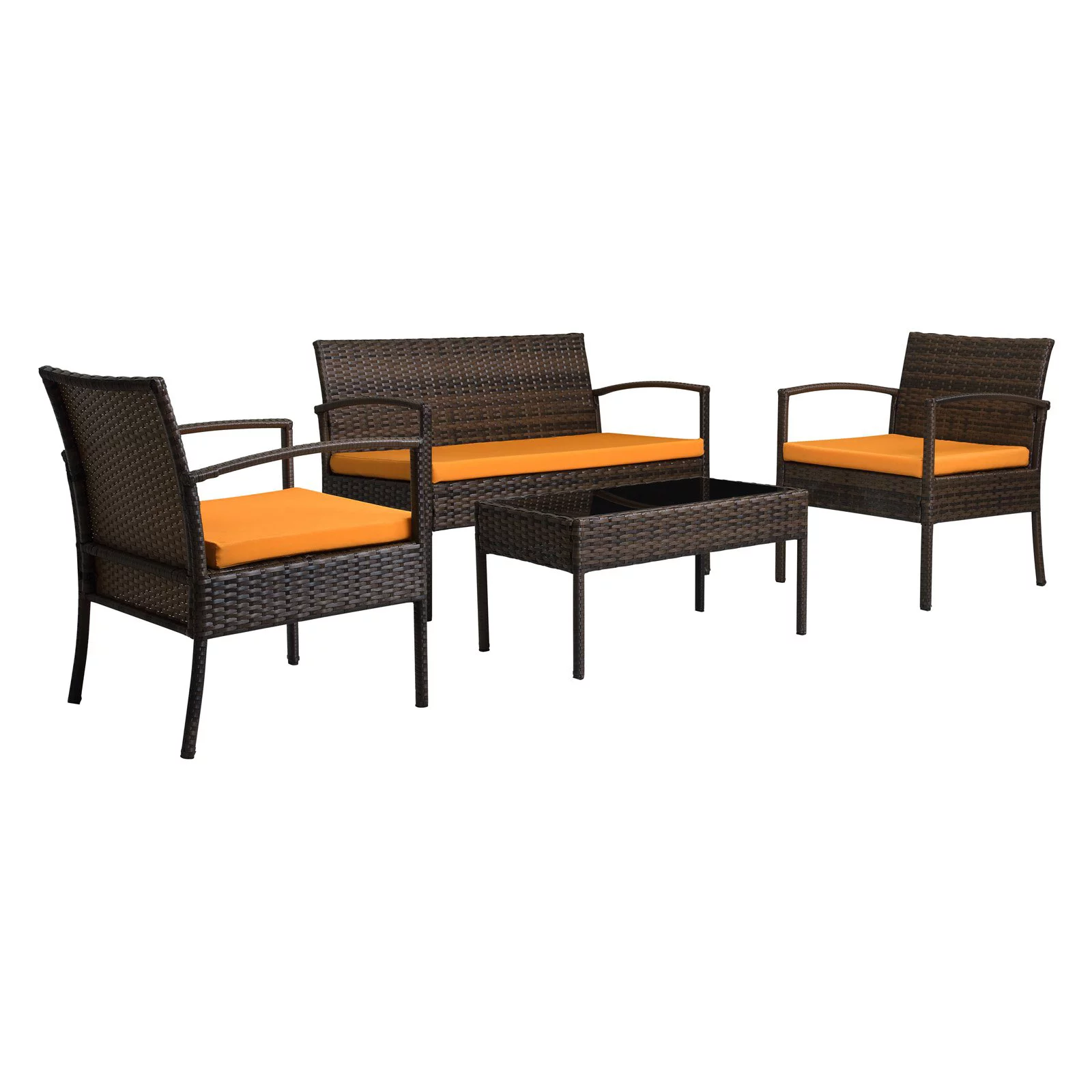 Thy-Hom Teaset 4 Piece Patio Bitro Set Outdoor Conversation Set in Brown/Orange