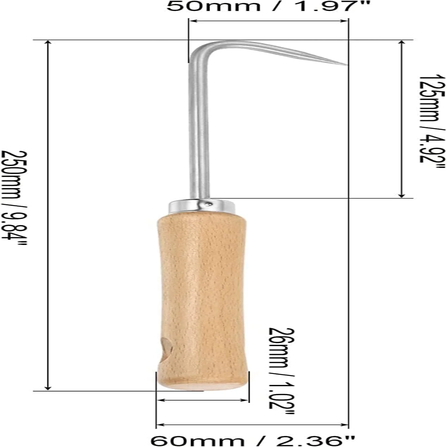 Ergonomic  comfortable  efficient Steel Root Pick Rake Tool with sturdy Wooden Handle - Ideal for Effective Soil Cultivation and Weed Removal - Designed for Comfort and Ease of Use in the