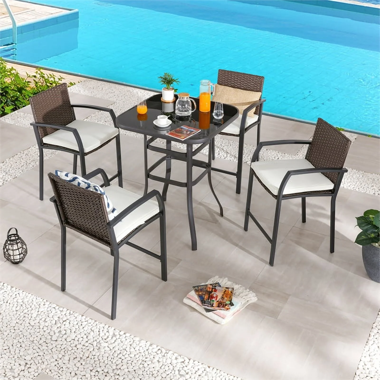 Patio Festival Metal 5-Piece Outdoor Dining Set in Beige and Brown