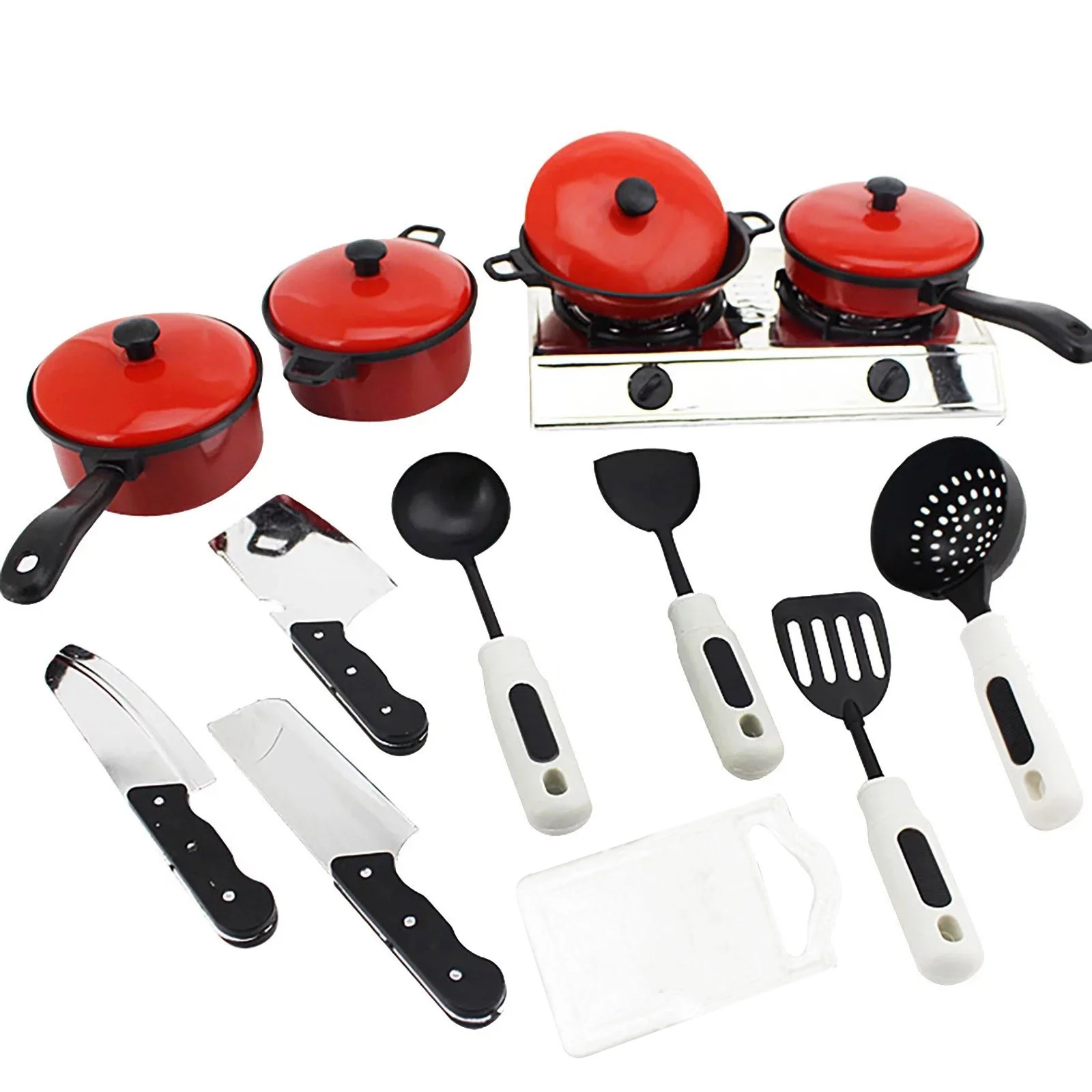 MVNSFEW 30 Cm Children Play House Red Tableware Kitchen Toys 13 Sets Of Baby Kitchen Toys