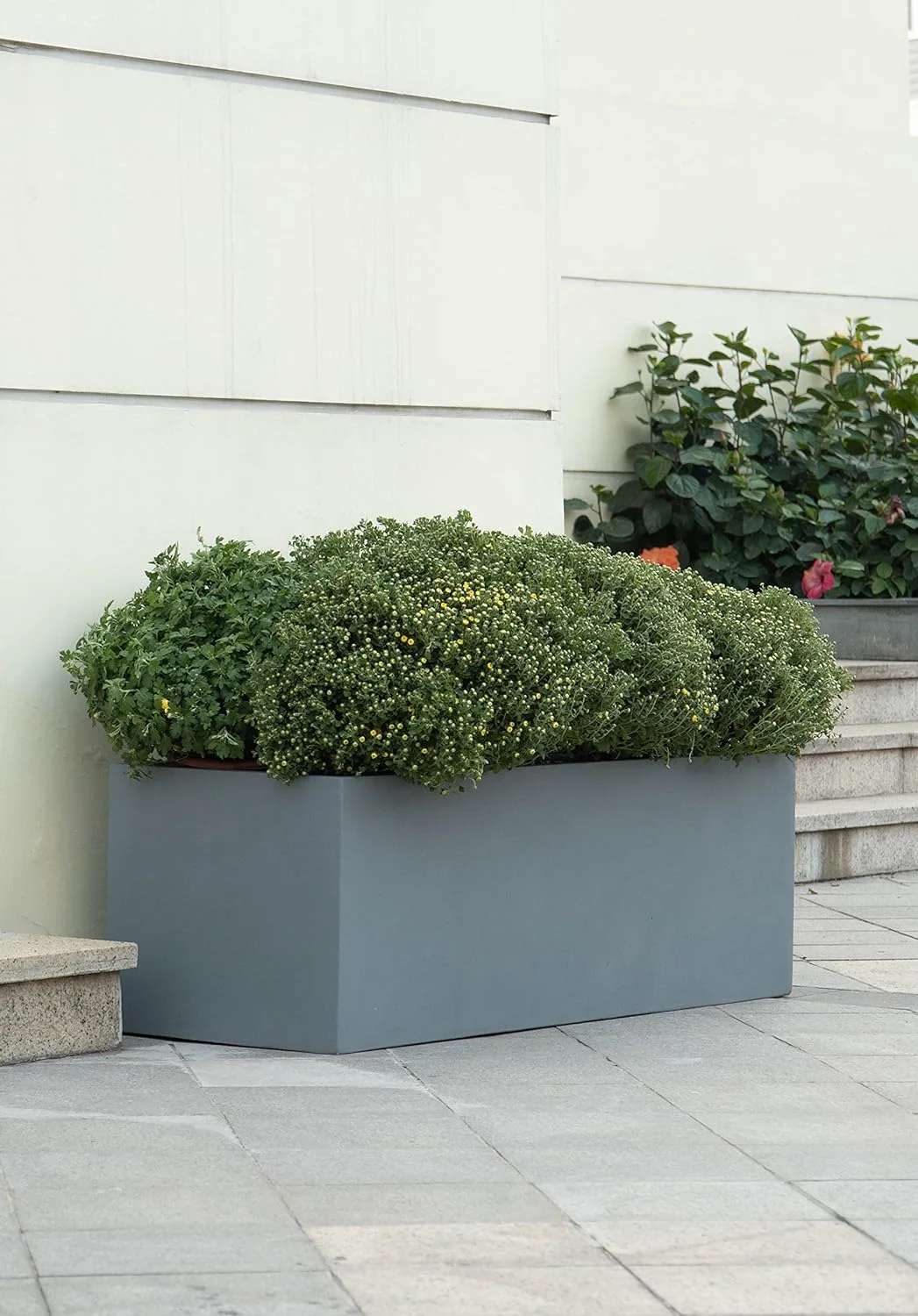 Grey Rectangle Large Planter - Indoor Outdoor Patio Fiberglass Flower 16 H x 12 W x 31.5 Inches Long