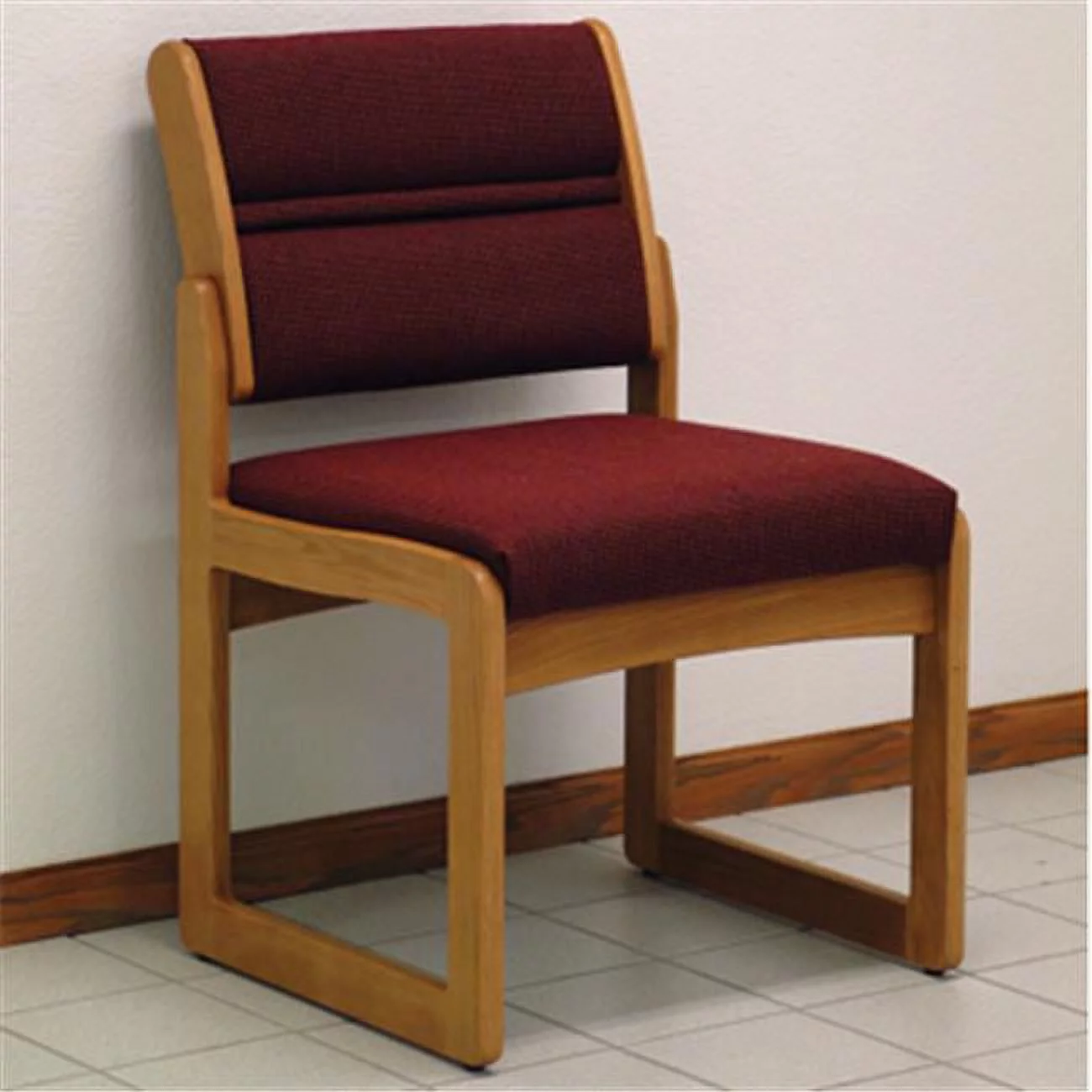 Valley Armless Guest Chair in Medium Oak - Cabernet Burgundy