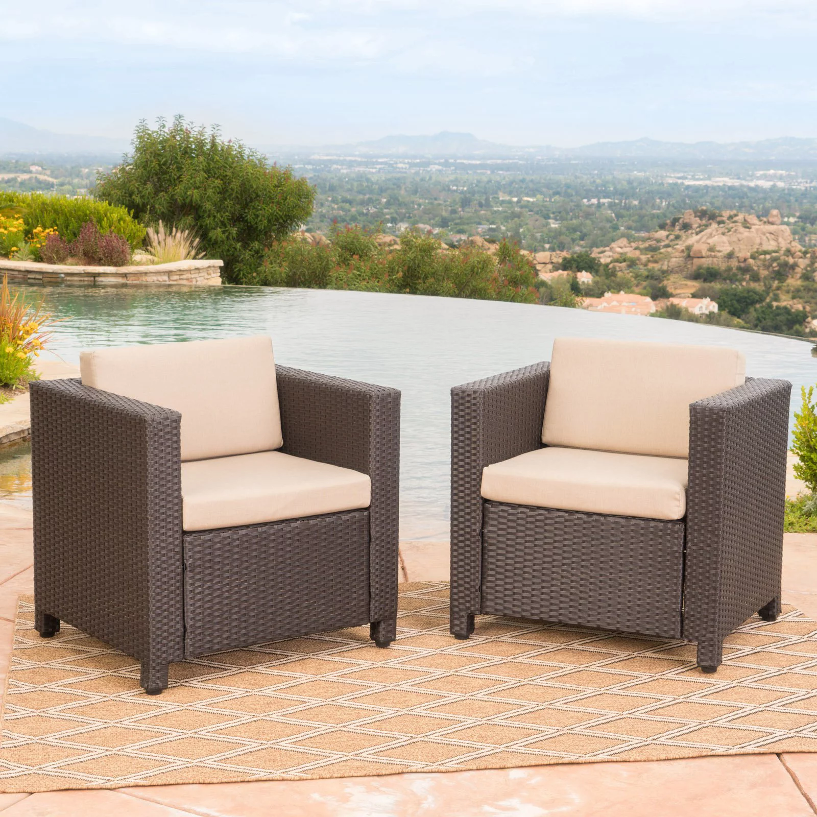 Christopher Knight Home Puerta Outdoor Wicker Club Chair with Cushions (Set of 2) by  Brown