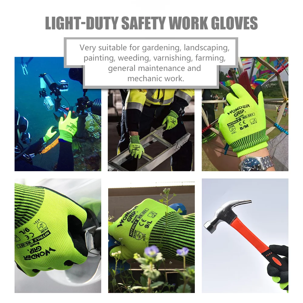 Wonder Grip Universal Nitrile Rubber Gardening Gloves Household Cleaning Gloves Light-duty Safety Work Gloves Breathable for Men Women with Elastic Wrist, XL Size