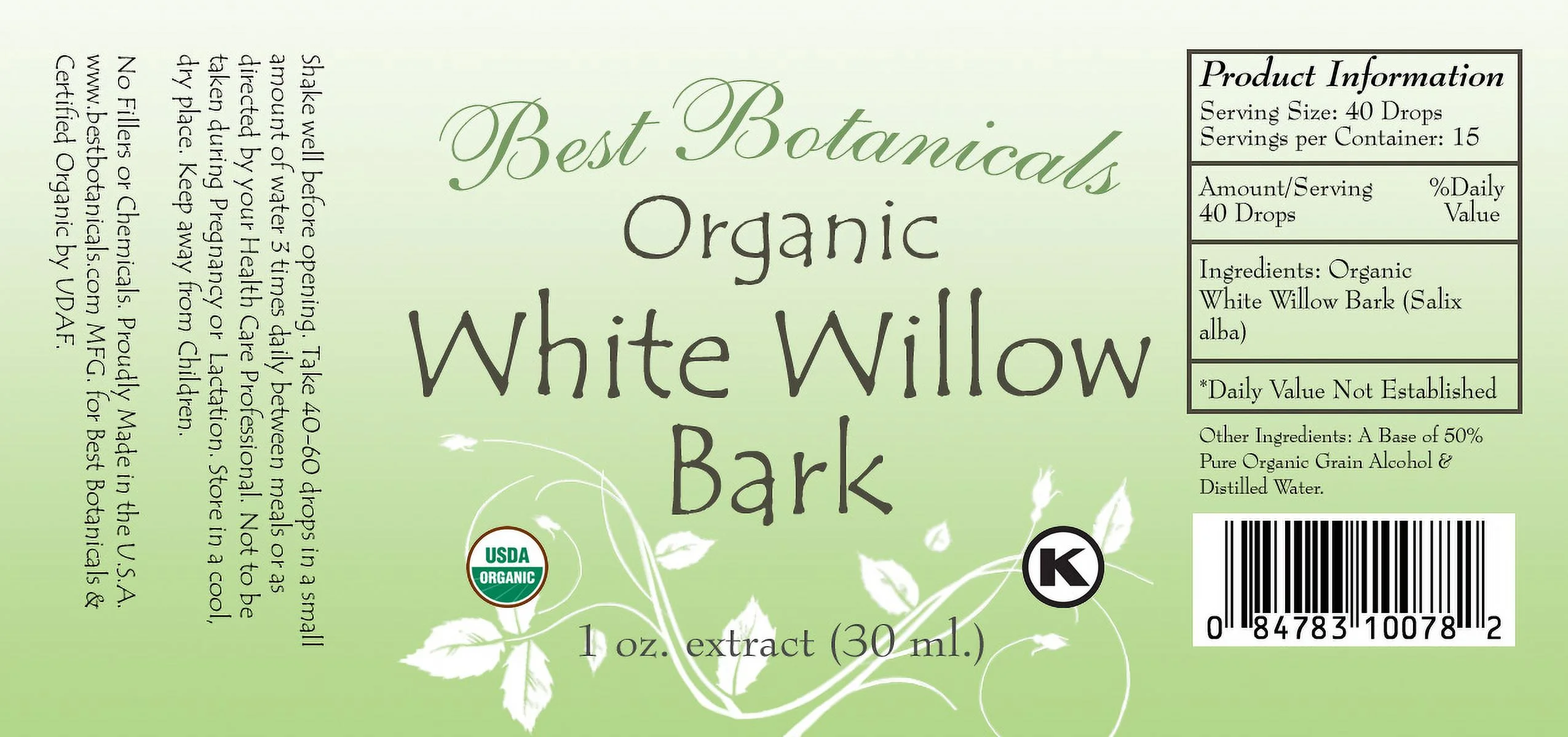 Best Botanicals Organic White Willow Bark Extract 1 oz.