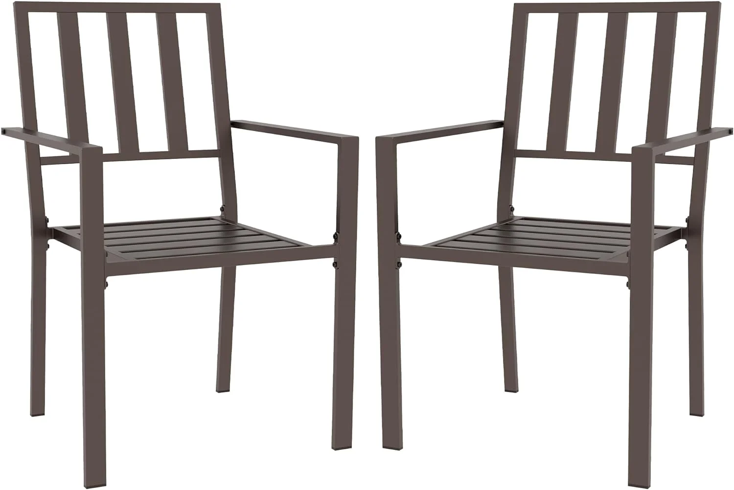 Outsunny Set of 2 Patio Dining Chairs, Stackable Outdoor Garden Bistro Chairs with Metal Slatted Seat & Backrest for Yard, Garden, Dark Brown