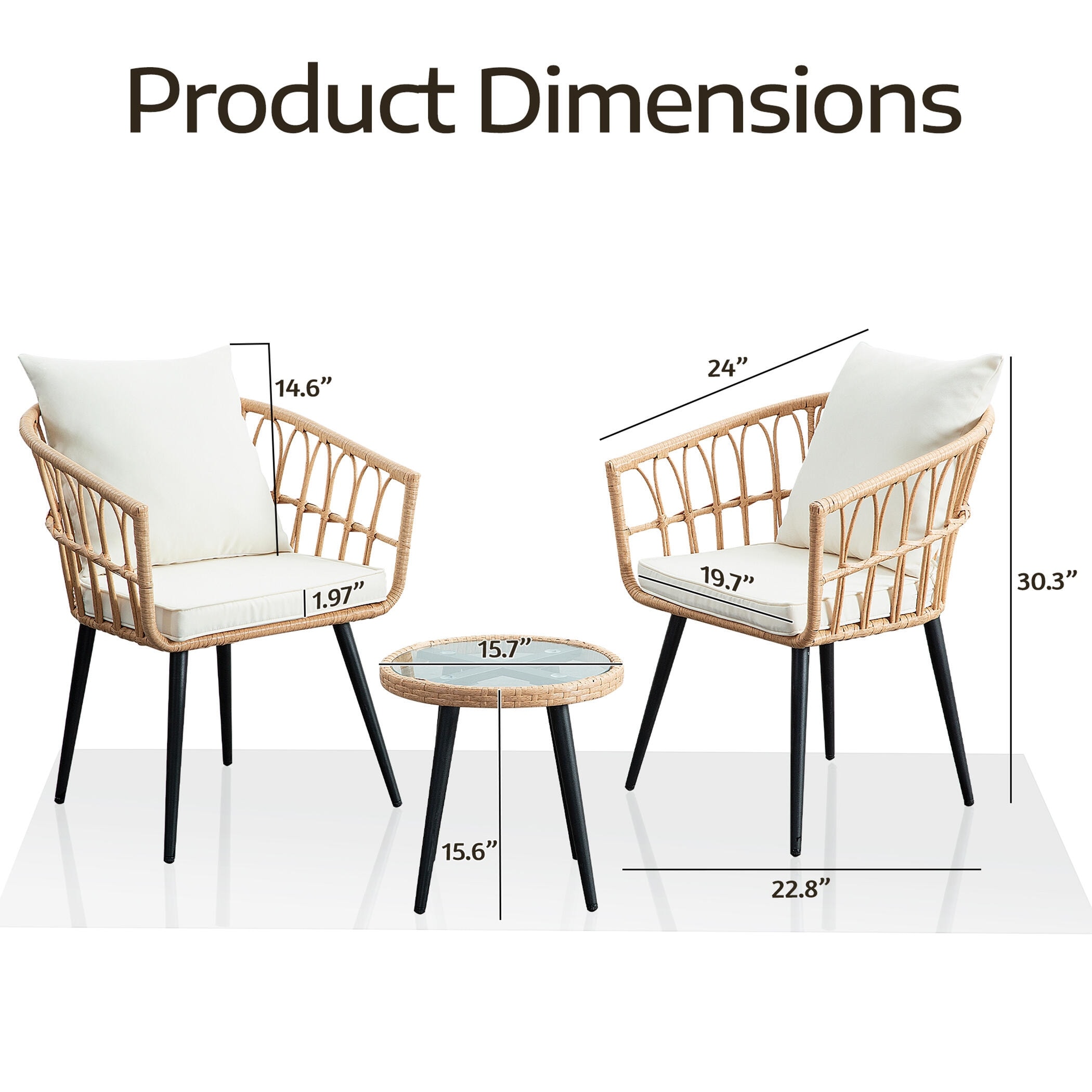 JUSTMAE 3PCS Rattan Wicker Patio Conversation Set Outdoor Table and Chairs-Beige - Set of 3