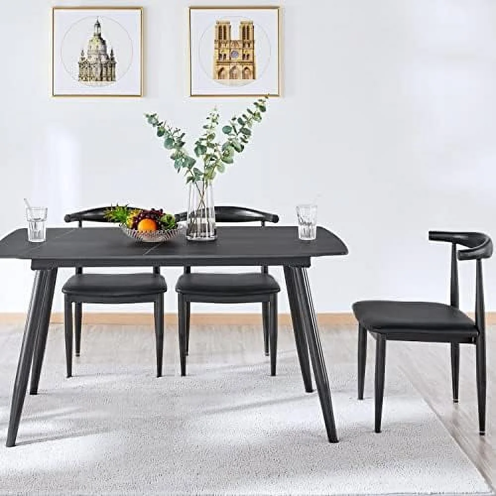 HBBOOMLIFE 2pcs Dining Chairs Mid Century Armless with Backrest Fabric Leather Seat Metal Legs for Kitchen Living Room Chair - Black