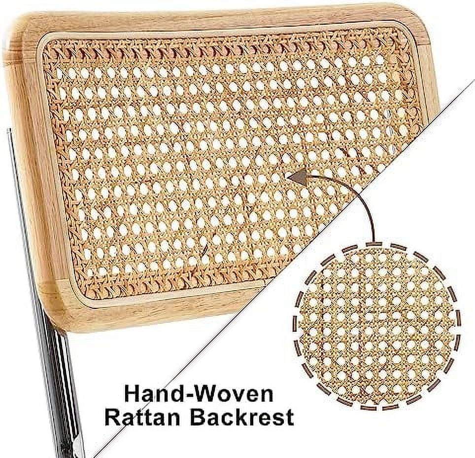 HBBOOMLIFE Black Modern Counter Height  Stools  with Natural Rattan Cane and Solid Wood Backs  24 Inch Upholstery with Metal Chrome Legs Mid Century  Chairs