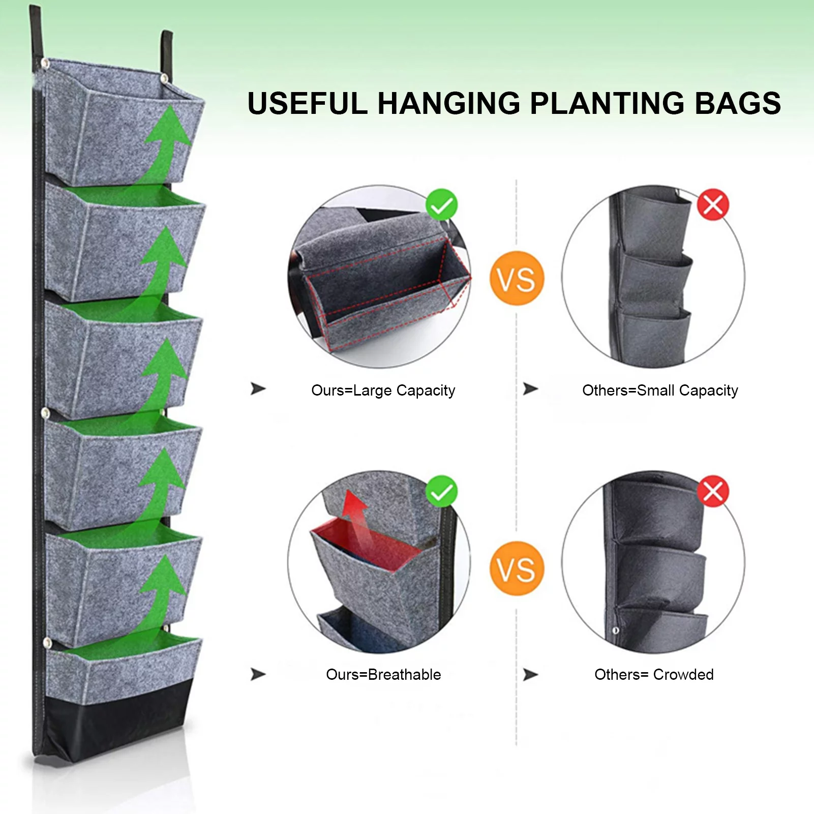 Abanopi Hanging Planting Bags with 6 Pockets Vertical Gardening Flower Pots Planter Hanging Wall Garden Planting Bags Breathable Wall Planter Growing Bags 42 x 12 Inch