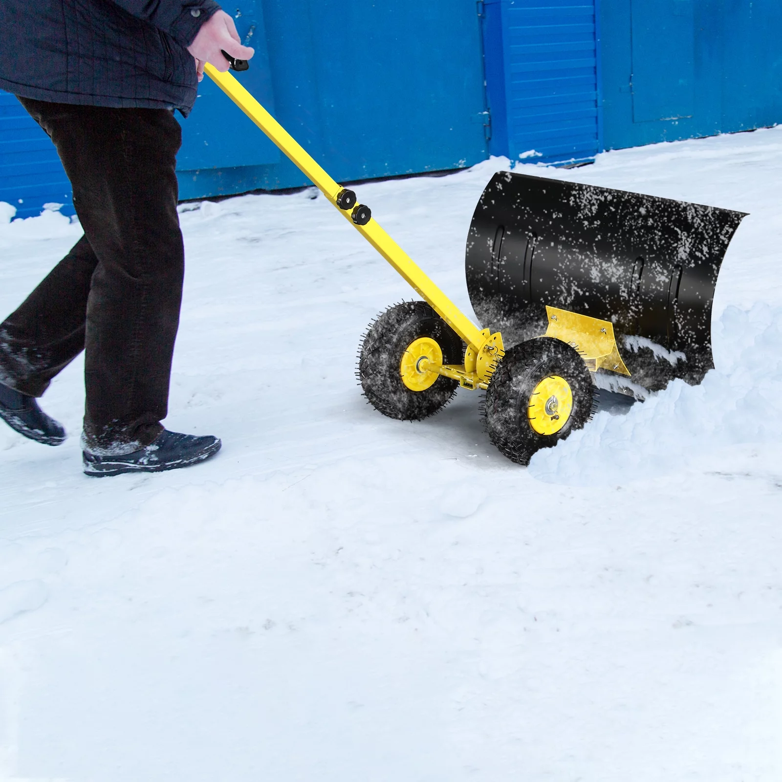 Adjustable Human-Powered Snow Plow - 74cm x 47cm - Durable Iron Construction - Easy Snow Clearance - Yellow and Black Design