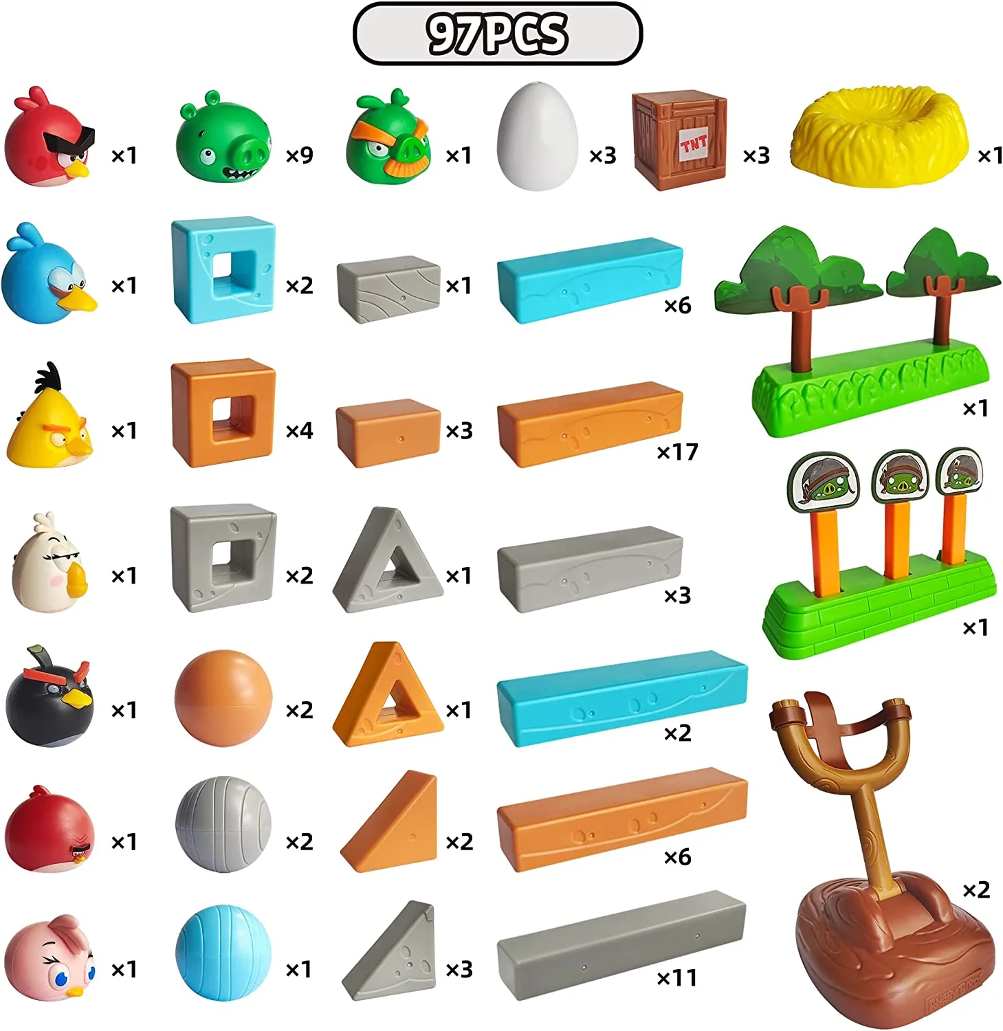 2023 Newly Licensed Angry Birds Toys Playsets Build N’ Launch Construction Brick Assembly Building Blocks Sets Pig City Strike 2 Takedown Space Planet Game Catapult Slingshot Gift Box 97pcs