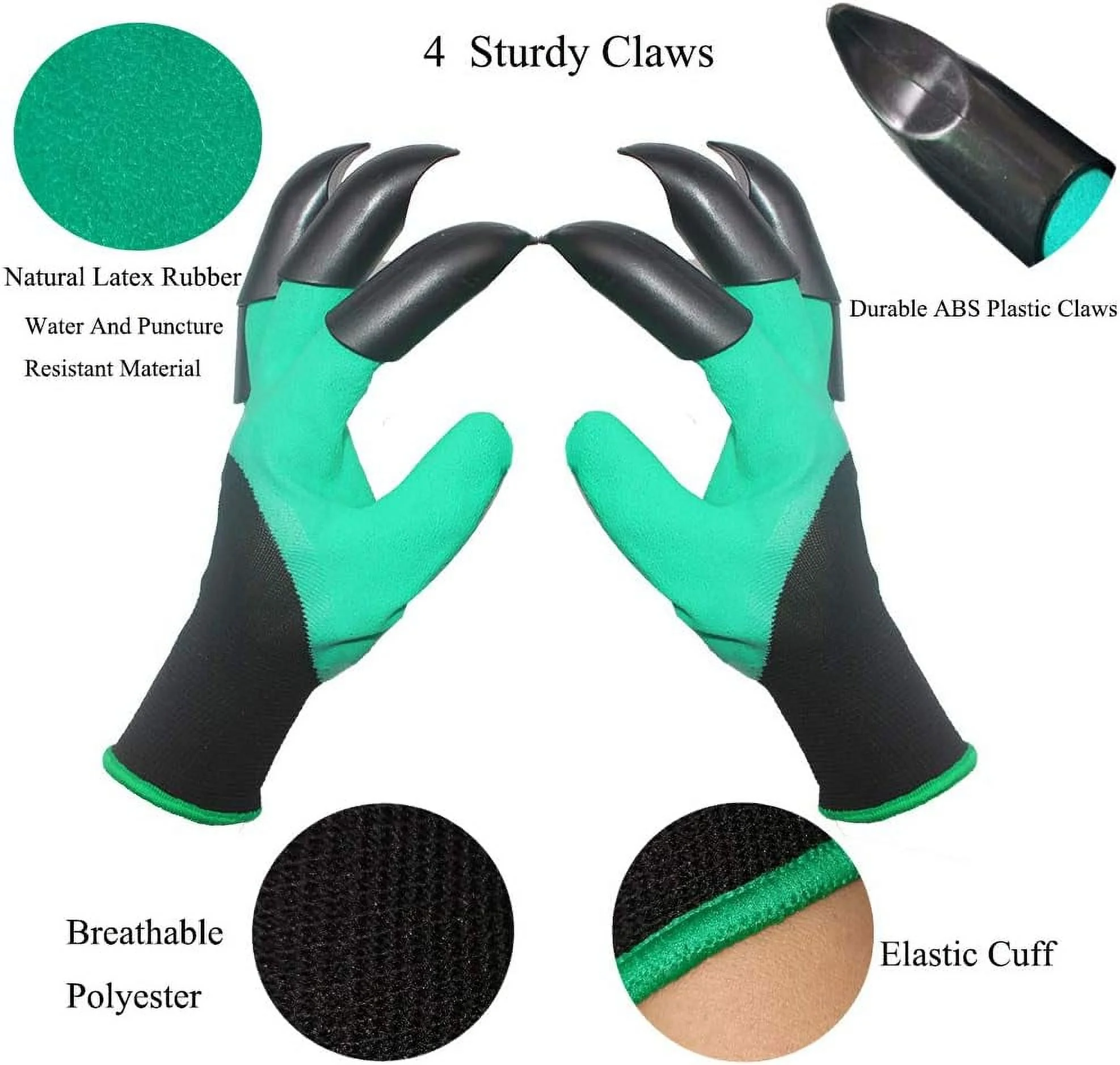 2 Pair Garden Gloves with Claws for Men and Women for Digging,Planting, Weeding, Seeding Claw Gardening Gloves Waterproof,Green